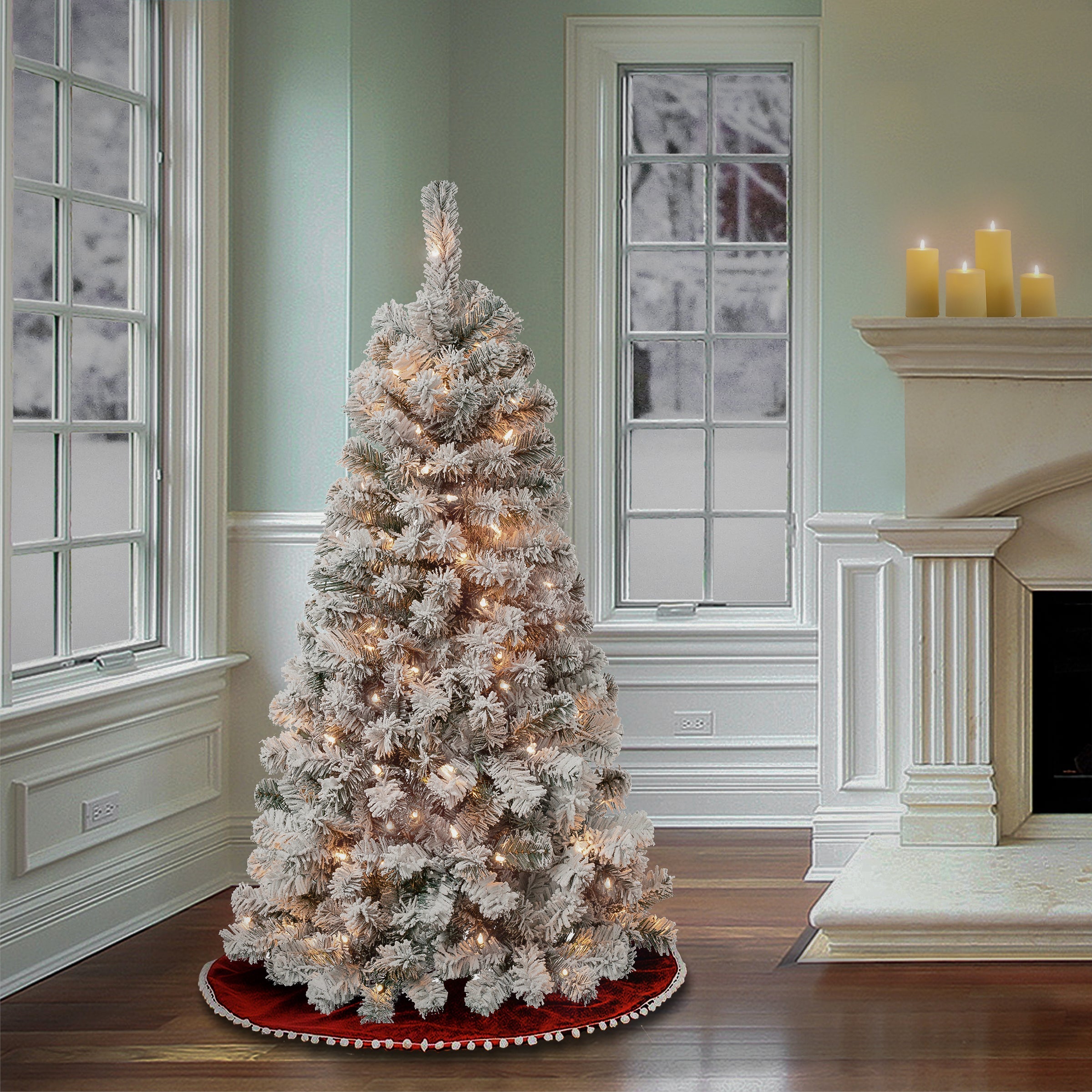 4.5 ft. Pre-Lit Acacia Flocked Tree with Clear Lights