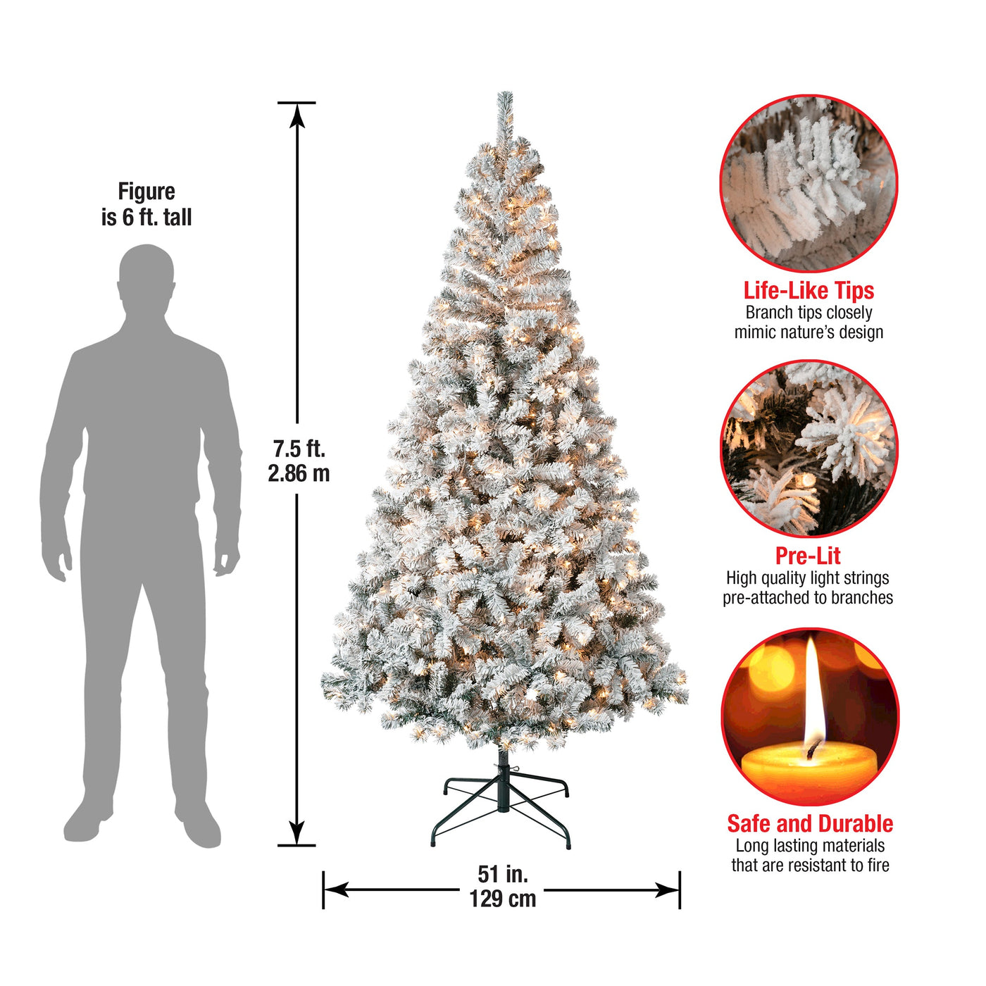 7.5 ft. Pre-Lit Acacia Flocked Tree with Clear Lights