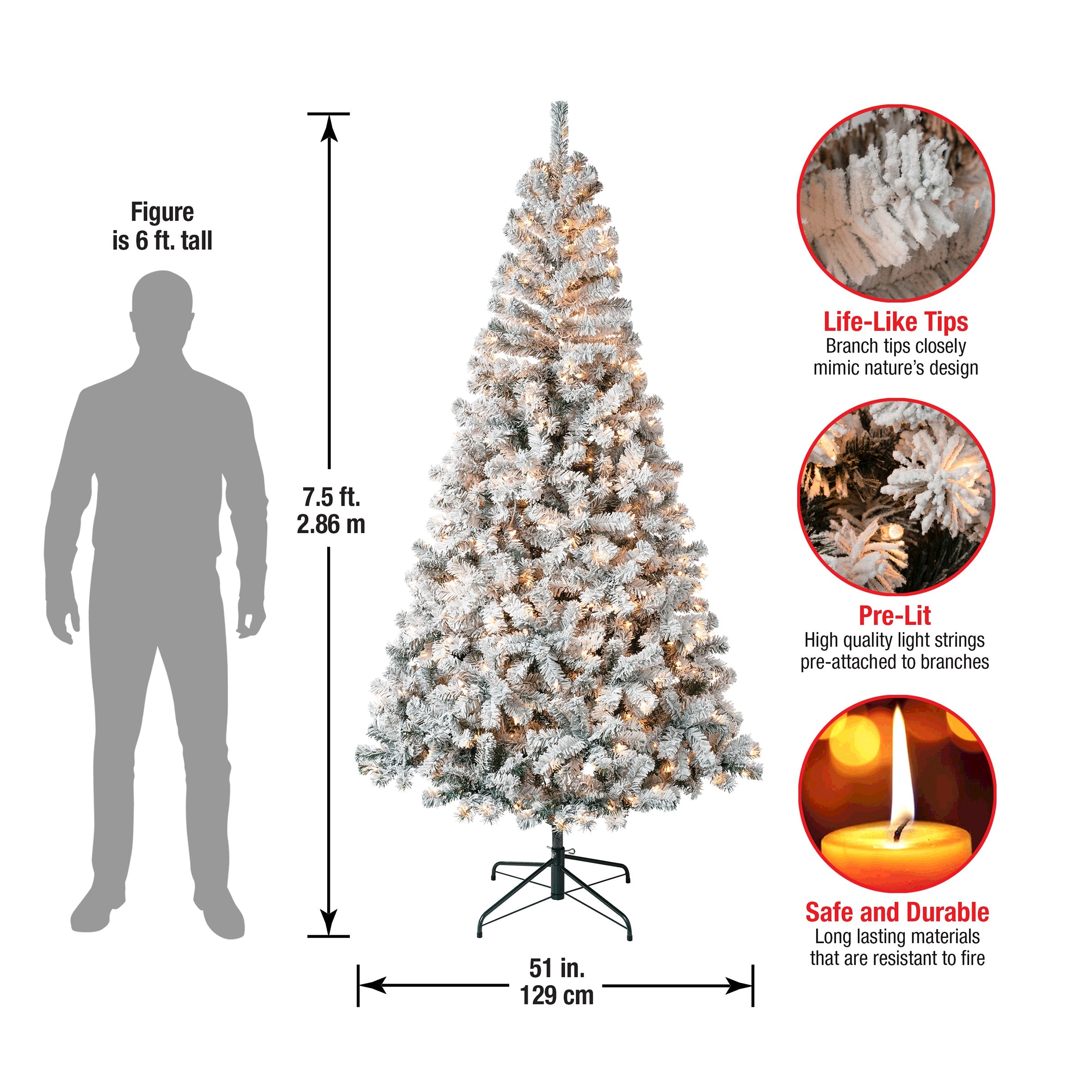 7.5 ft. Pre-Lit Acacia Flocked Tree with Clear Lights