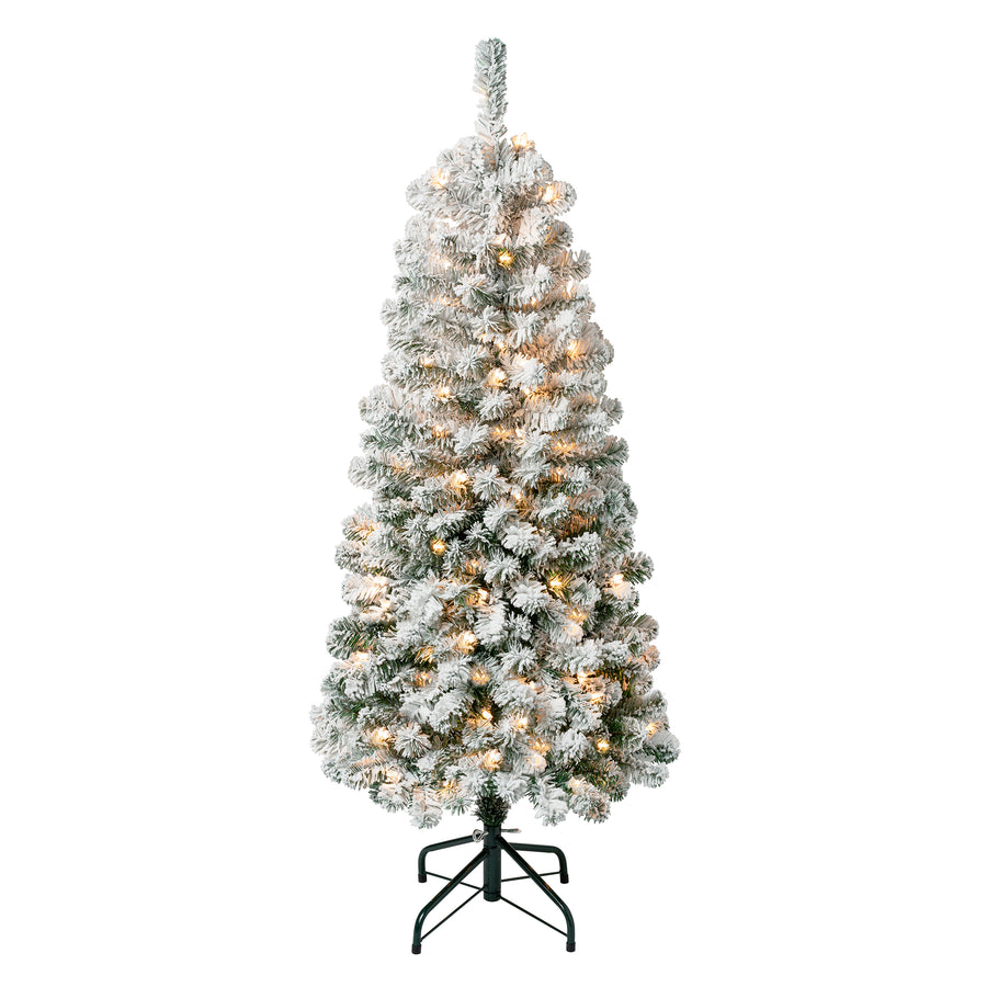 4.5 ft. Pre-Lit Acacia Medium Flocked Tree with Clear Lights