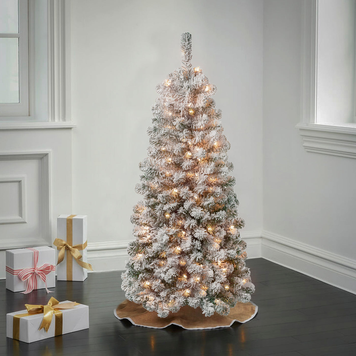 4.5 ft. Pre-Lit Acacia Medium Flocked Tree with Clear Lights