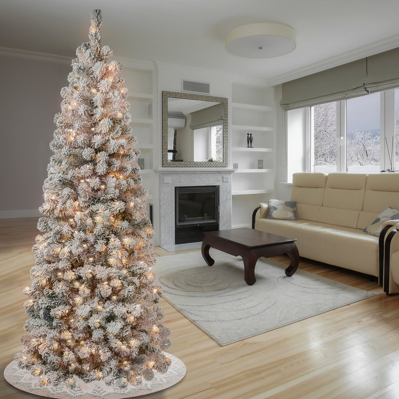 6 ft. Pre-Lit Acacia Medium Flocked Tree with Clear Lights