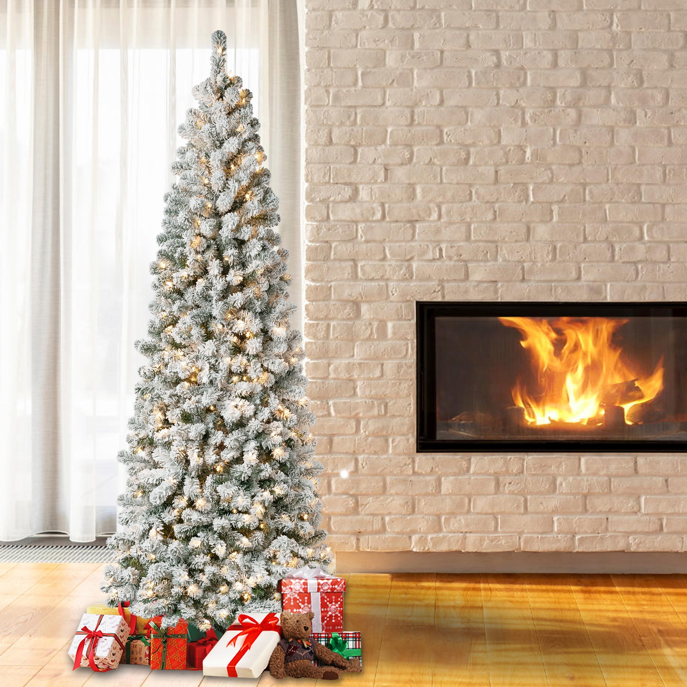 7.5 ft. Pre-Lit Acacia Medium Flocked Tree with Clear Lights