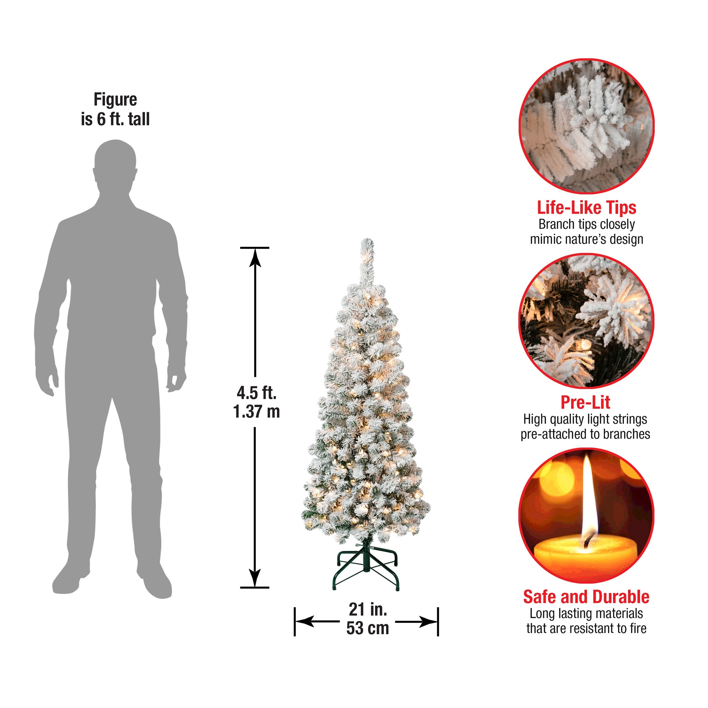 4.5 ft. Pre-Lit Acacia Pencil Slim Flocked Tree with Clear Lights