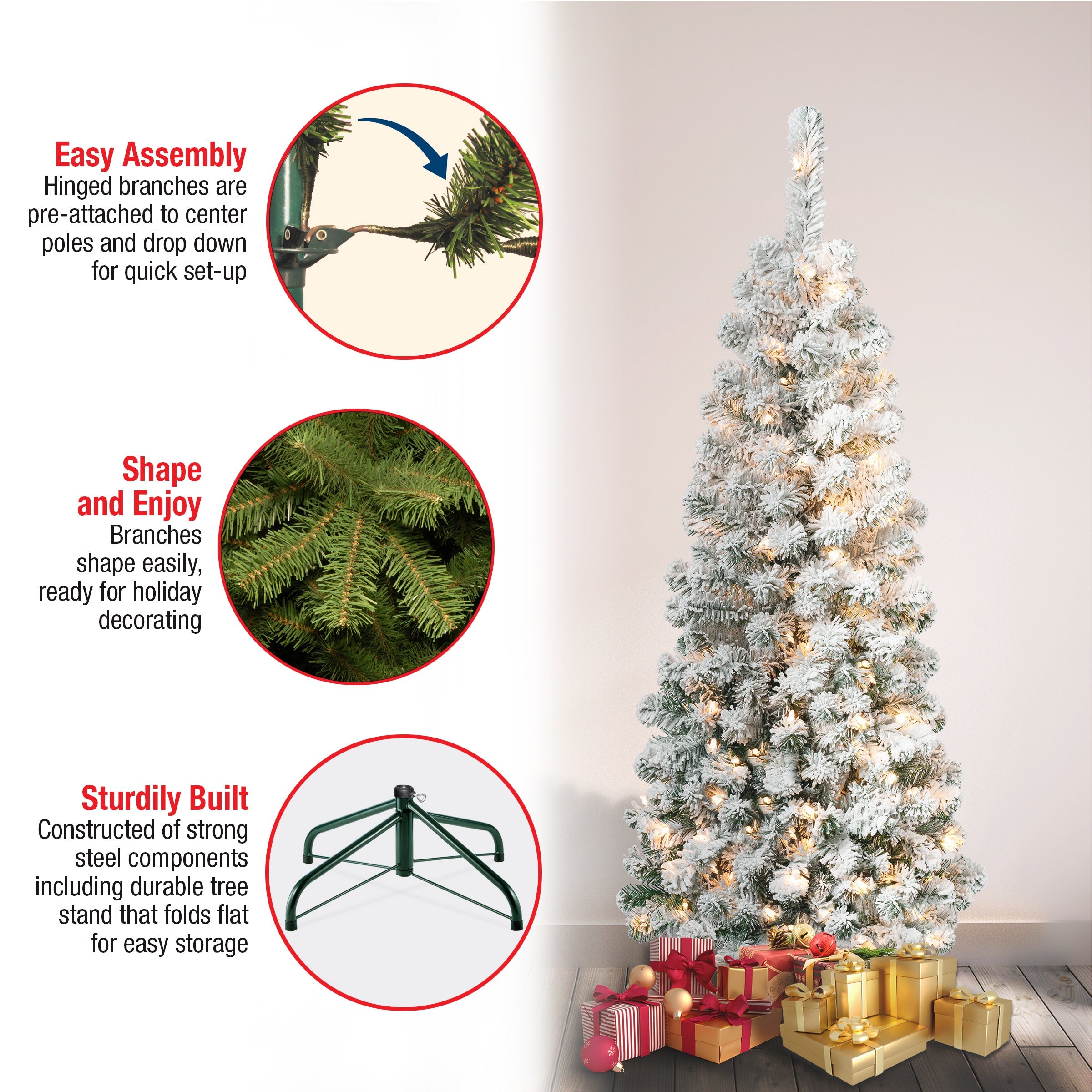 4.5 ft. Pre-Lit Acacia Pencil Slim Flocked Tree with Clear Lights