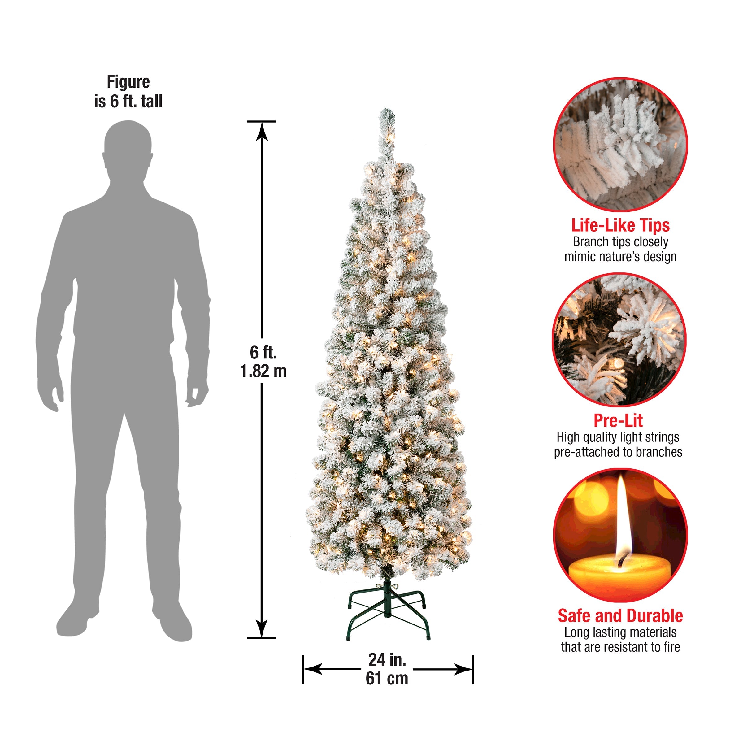 6 ft. Pre-Lit Acacia Pencil Slim Flocked Tree with Clear Lights