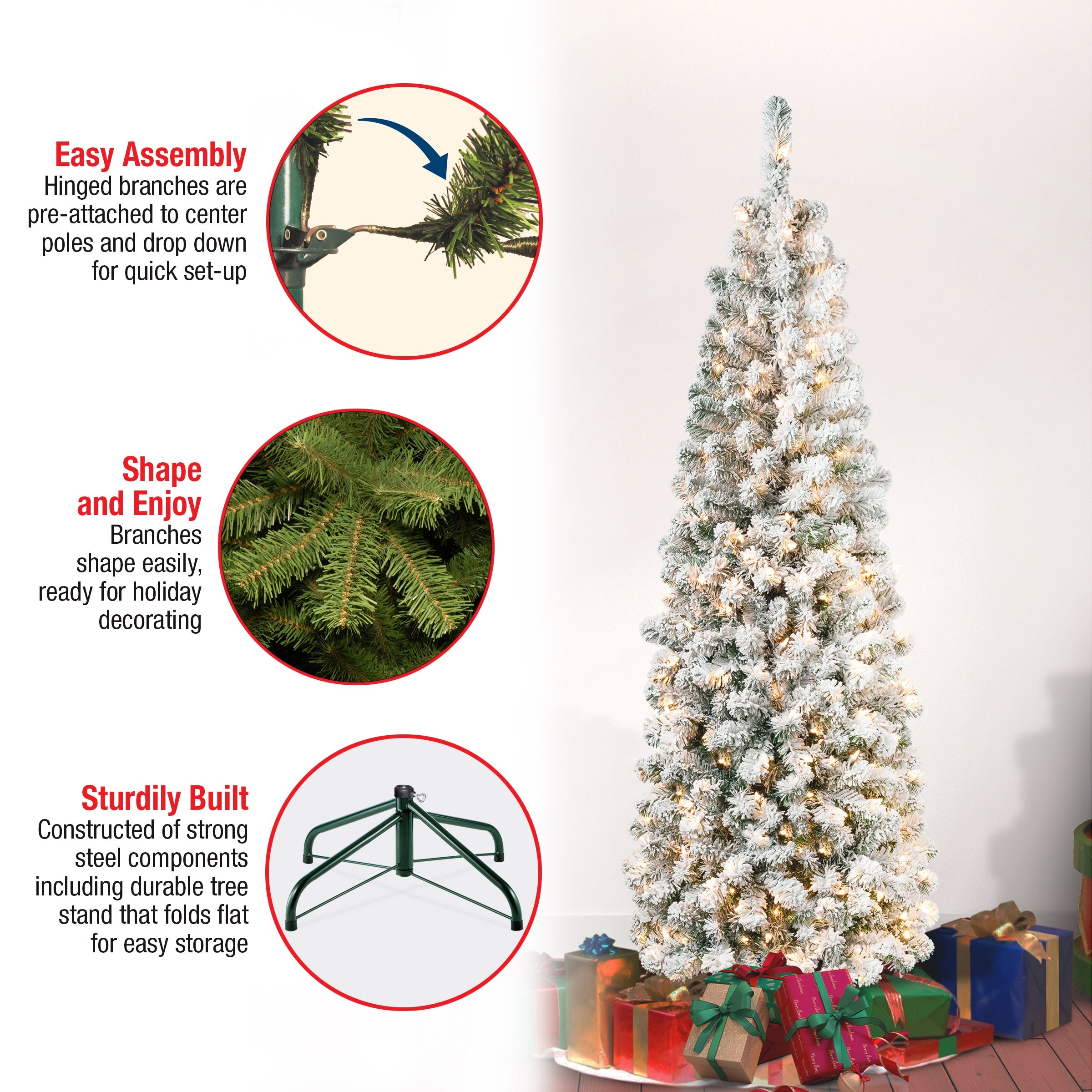 6 ft. Pre-Lit Acacia Pencil Slim Flocked Tree with Clear Lights