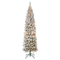 7.5 ft. Pre-Lit Acacia Pencil Slim Flocked Tree with Clear Lights