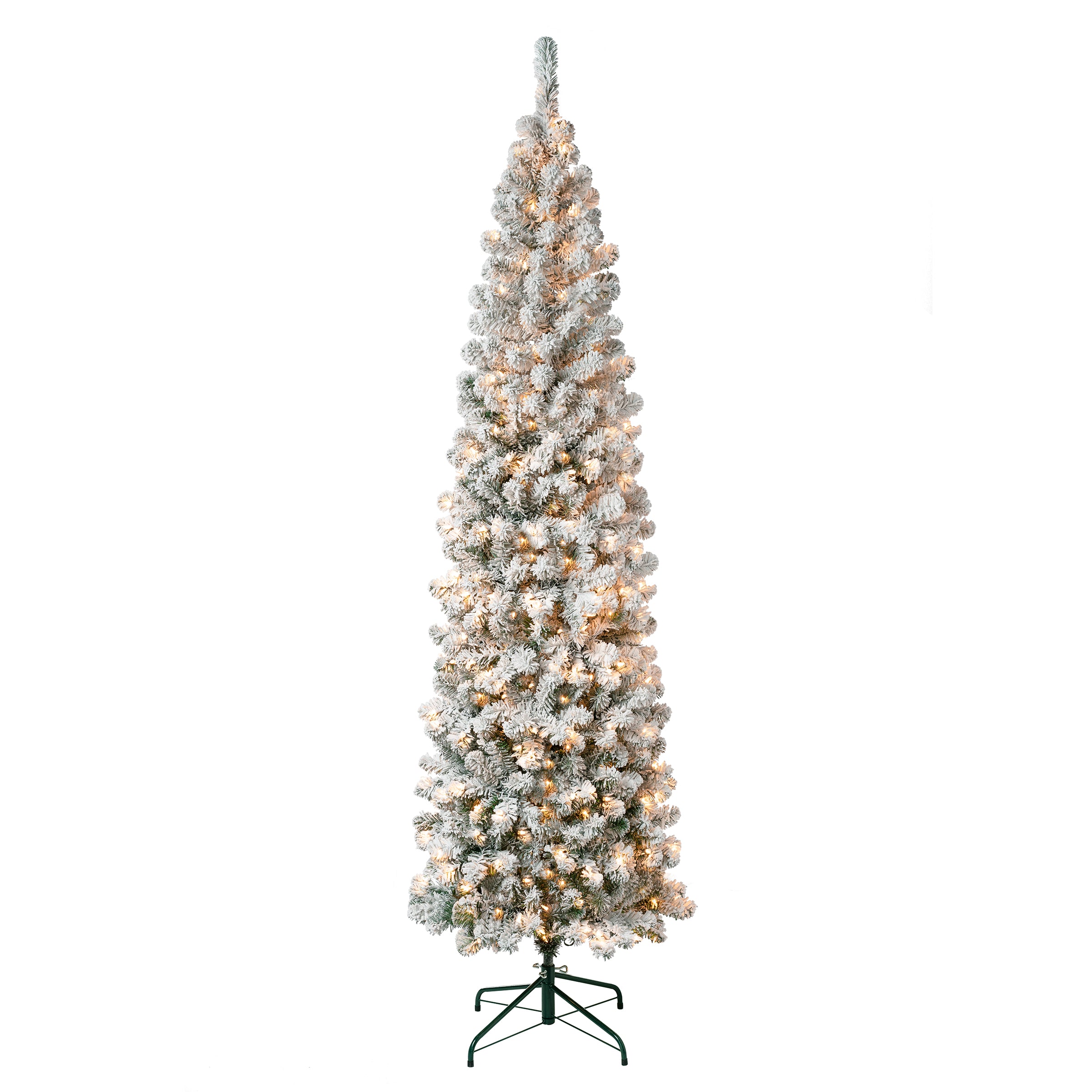 7.5 ft. Pre-Lit Acacia Pencil Slim Flocked Tree with Clear Lights