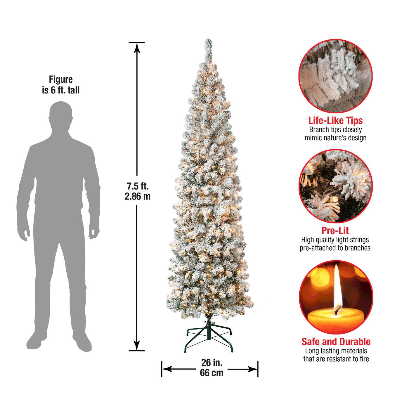 7.5 ft. Pre-Lit Acacia Pencil Slim Flocked Tree with Clear Lights