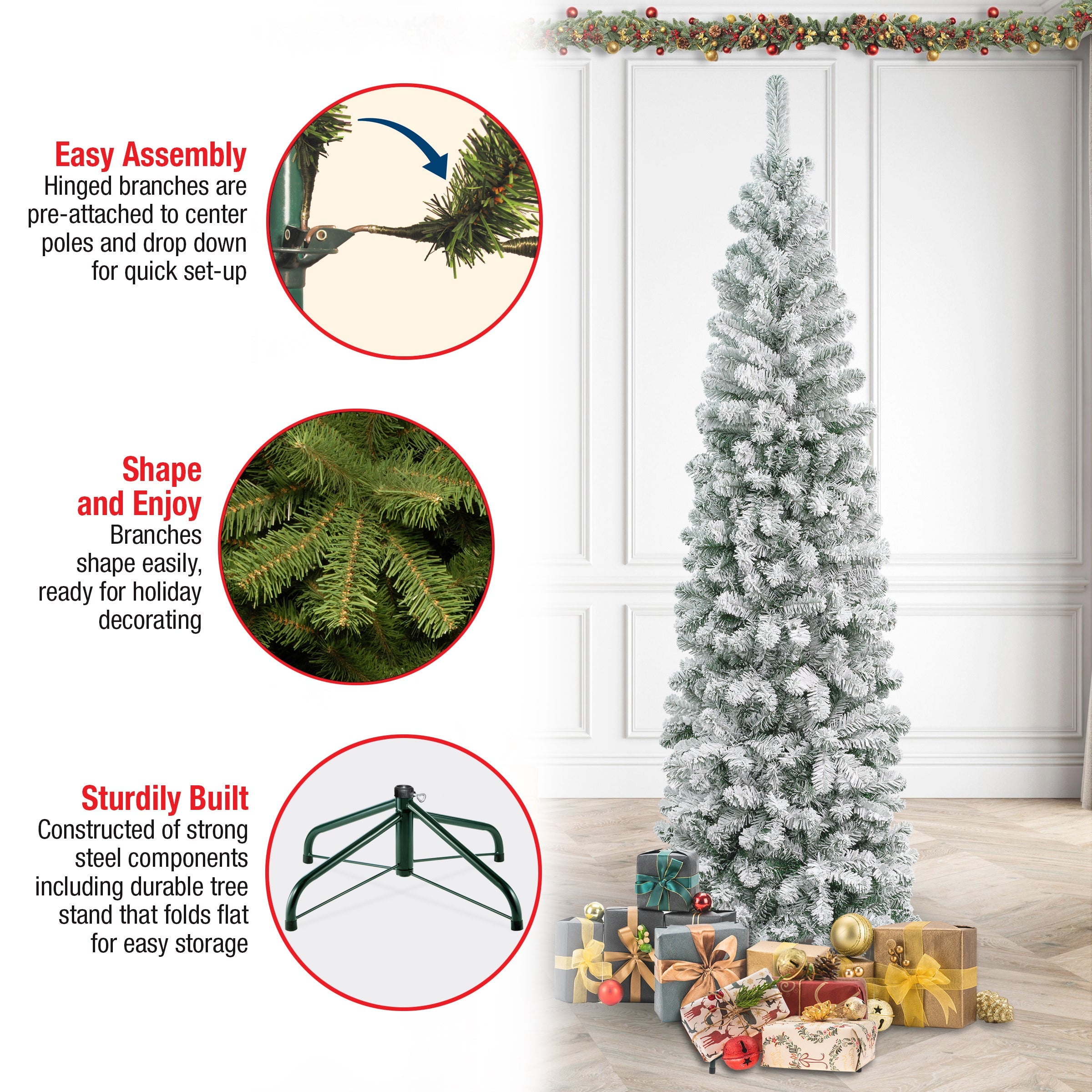 7.5 ft. Acacia Pencil Slim Flocked Tree