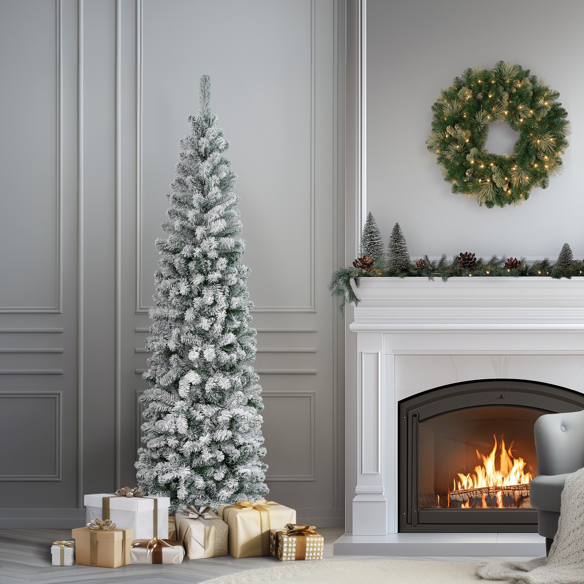 7.5 ft. Acacia Pencil Slim Flocked Tree