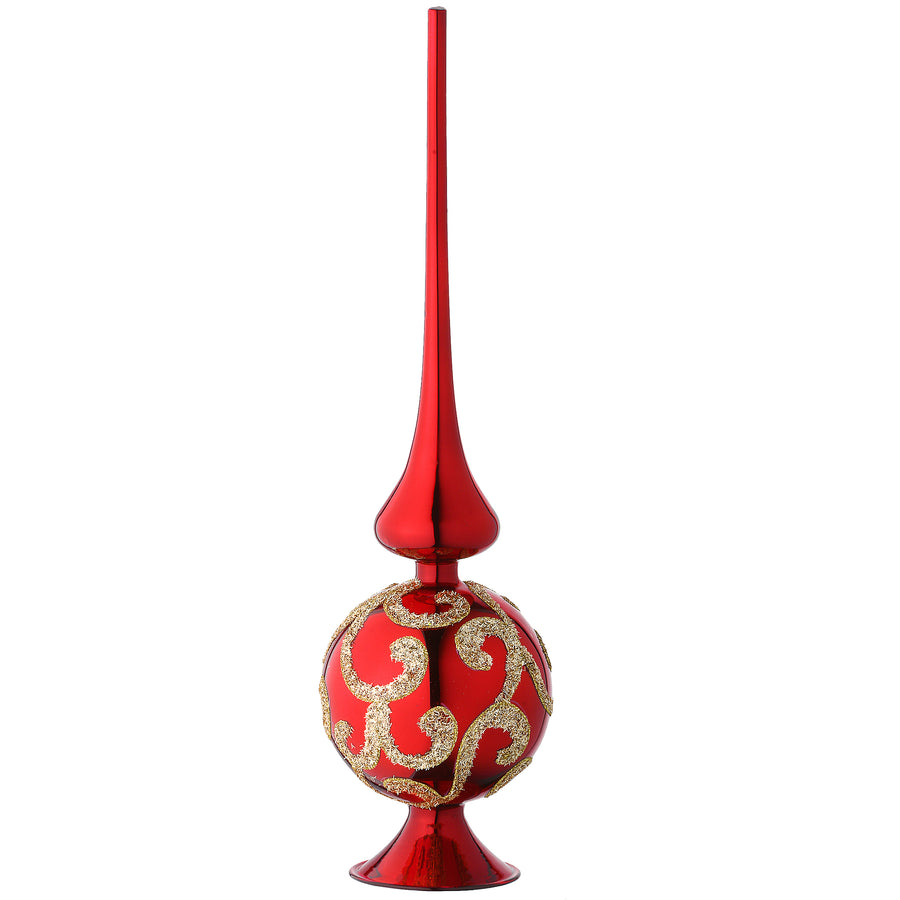15" Burgundy and Gold Glass Christmas Tree Topper