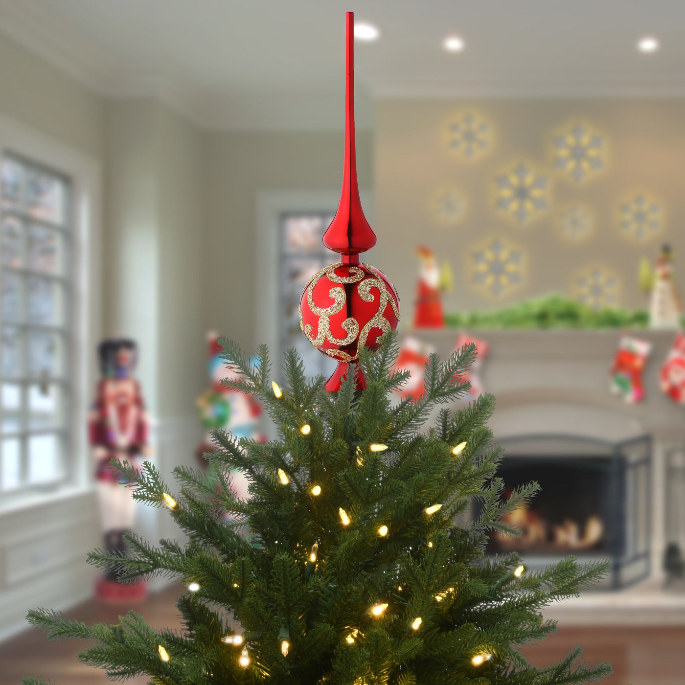 15 in. Burgundy and Gold Glass Christmas Tree Topper