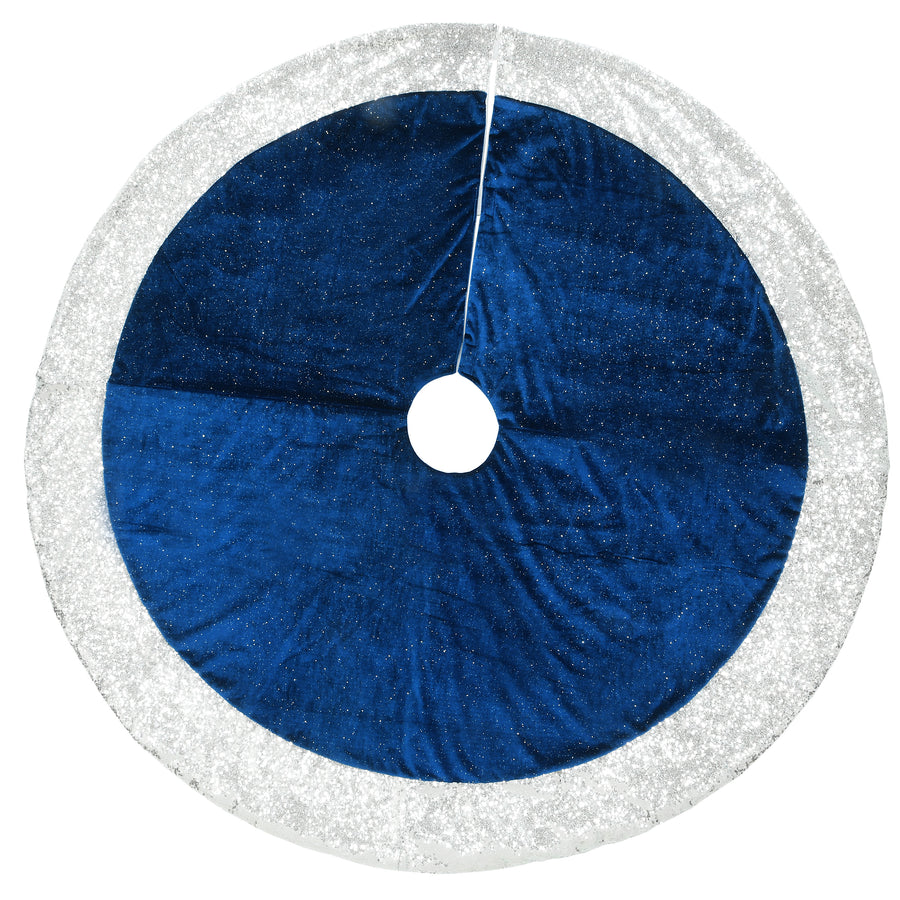 52 in. Arctic Lights Collection Navy and Silver Tree Skirt