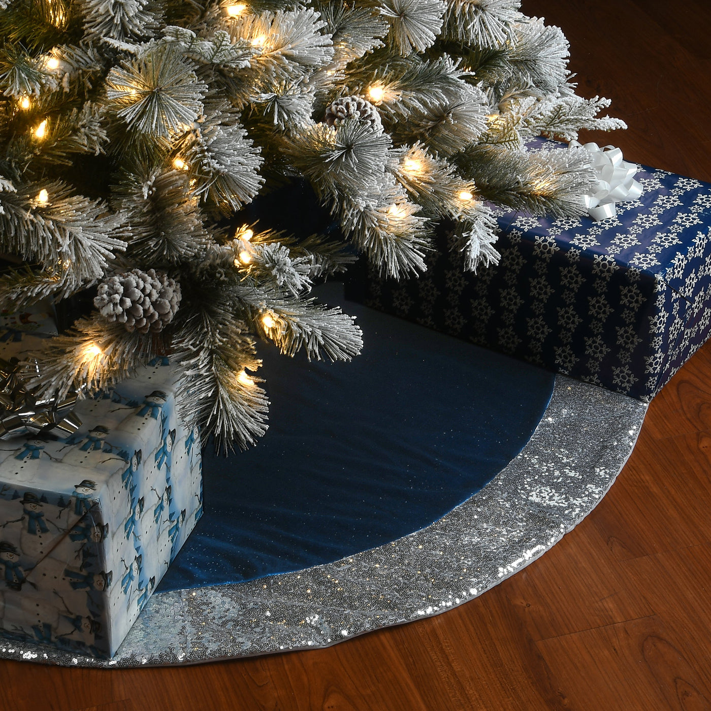 52 in. Arctic Lights Collection Navy and Silver Tree Skirt