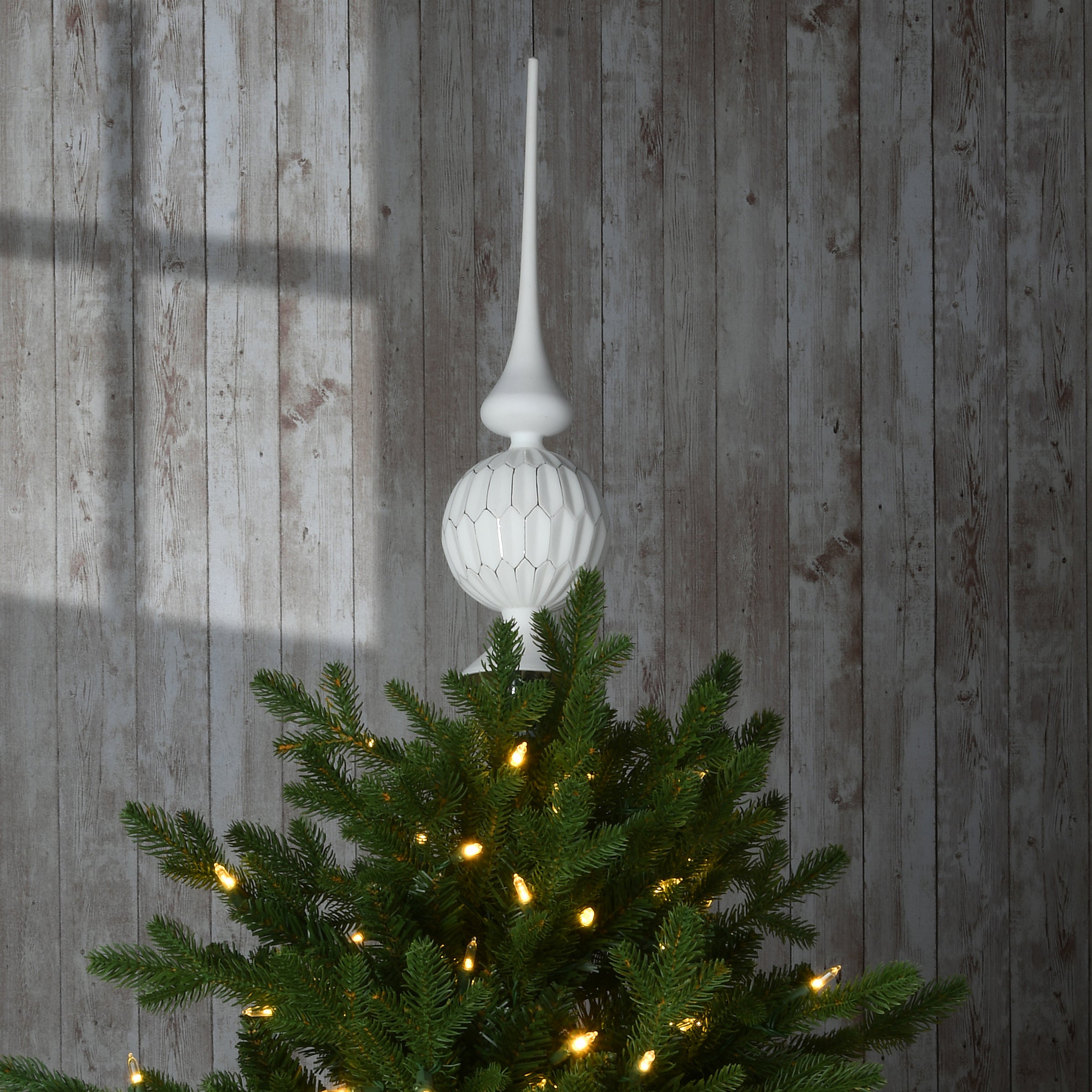 15 in. White Glass Christmas Tree Topper