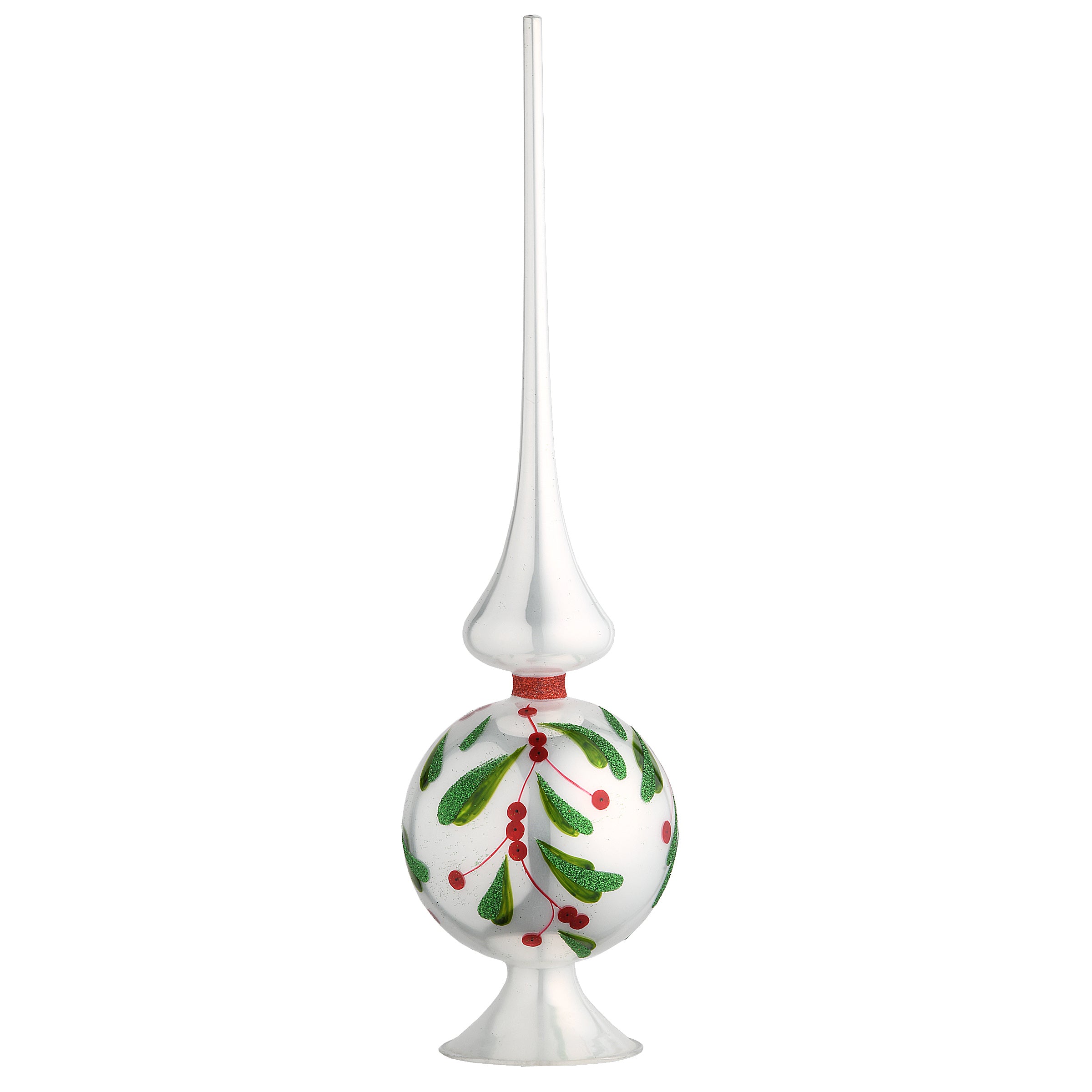 15" Holly Leaves Glass Christmas Tree Topper