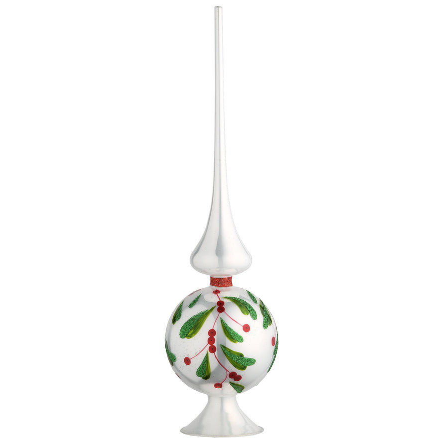 15" Holly Leaves Glass Christmas Tree Topper