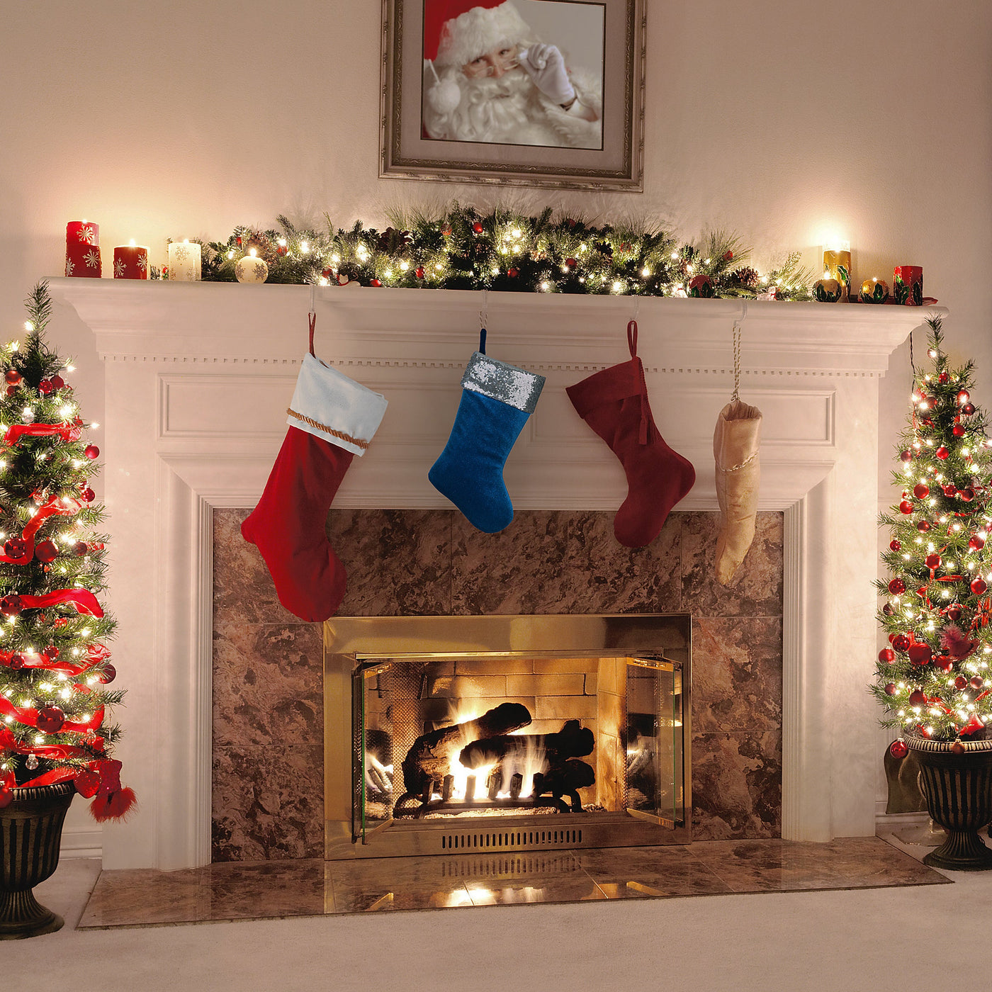 19 in. Arctic Lights Collection Blue Velvet Stocking