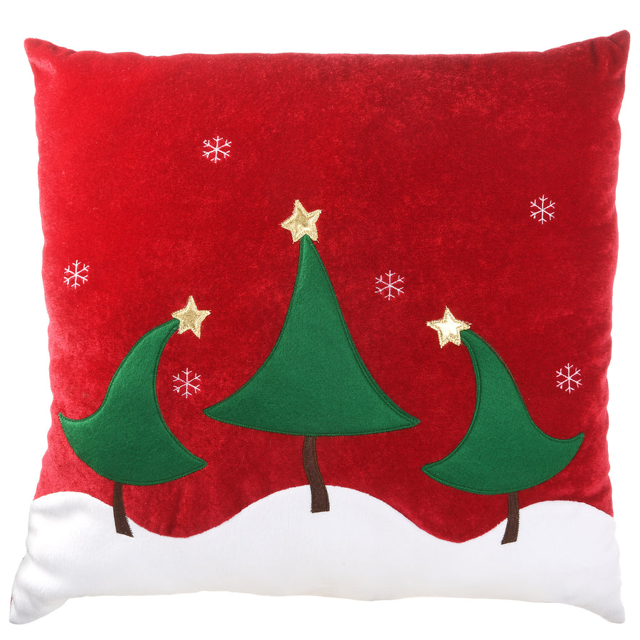 20" General Store Collection Red Pillow with Christmas Trees