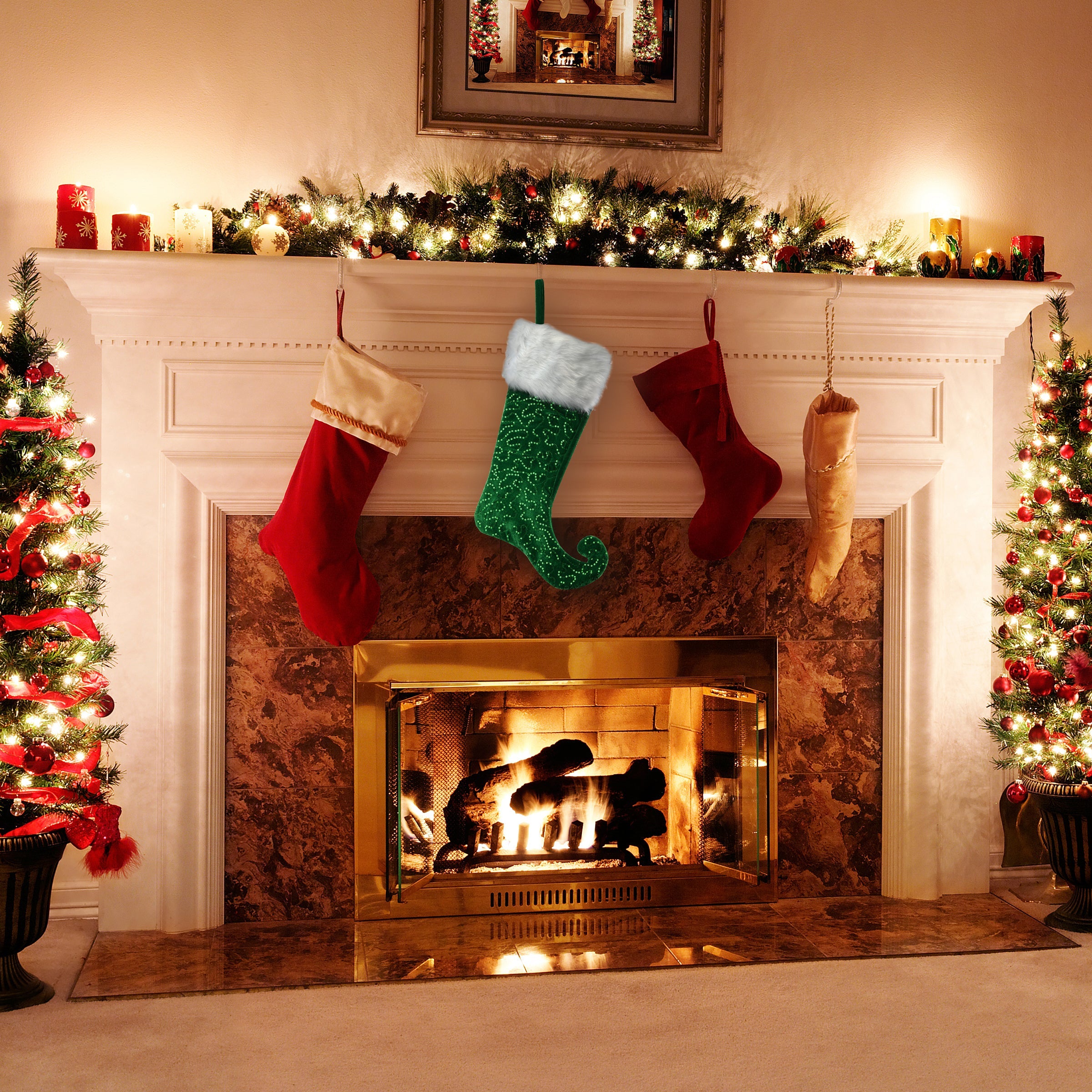 21 in. General Store Collection Jester Style Green Stocking