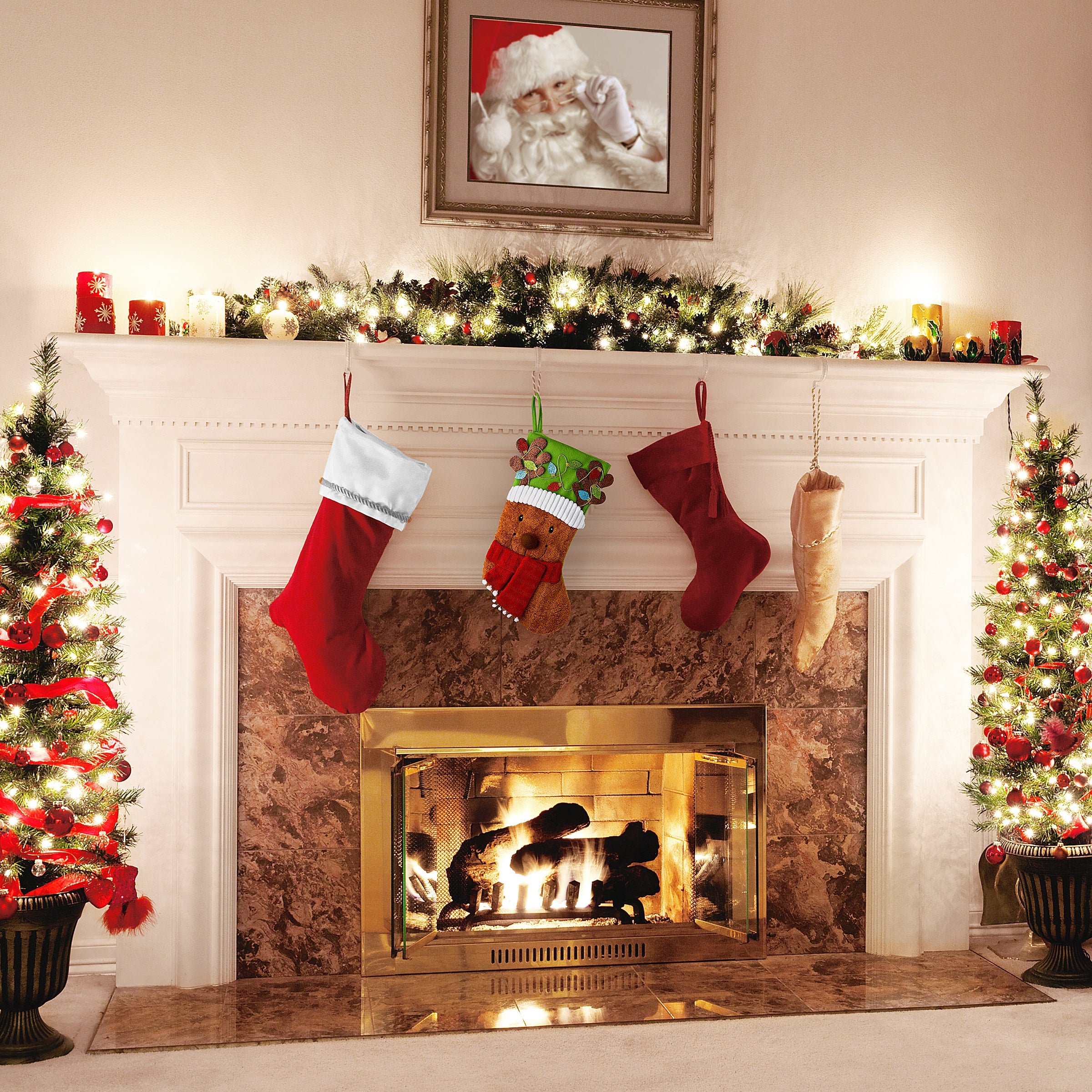 20 in. Be Merry Collection Novelty Teddy Bear Christmas Stocking, Red Scarf and Green Hat