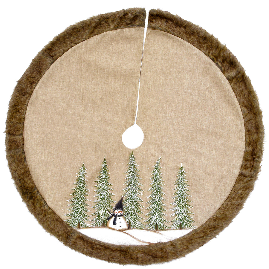 48 in. Alpine Collection Snowman and Pines Tree Skirt