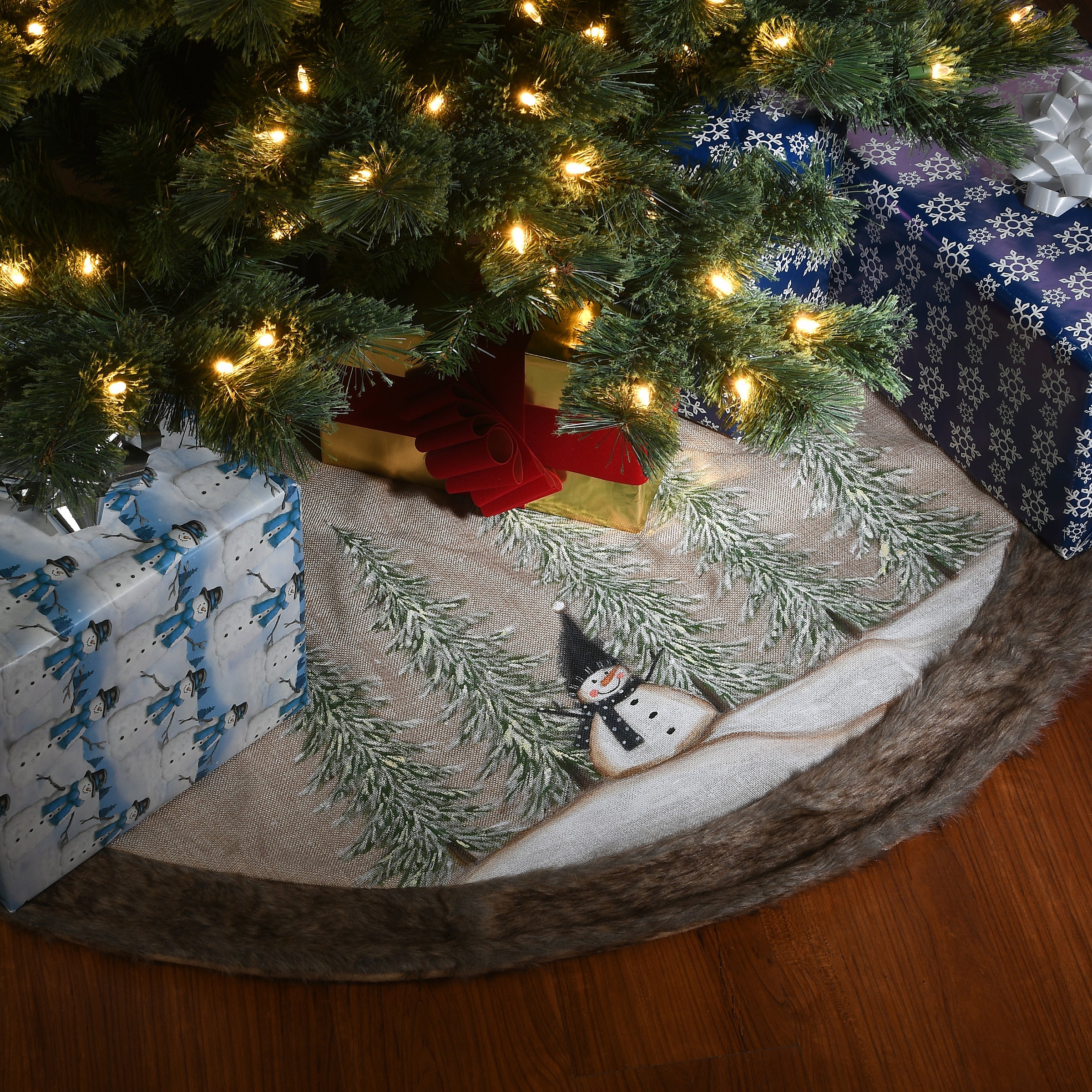 48 in. Alpine Collection Snowman and Pines Tree Skirt