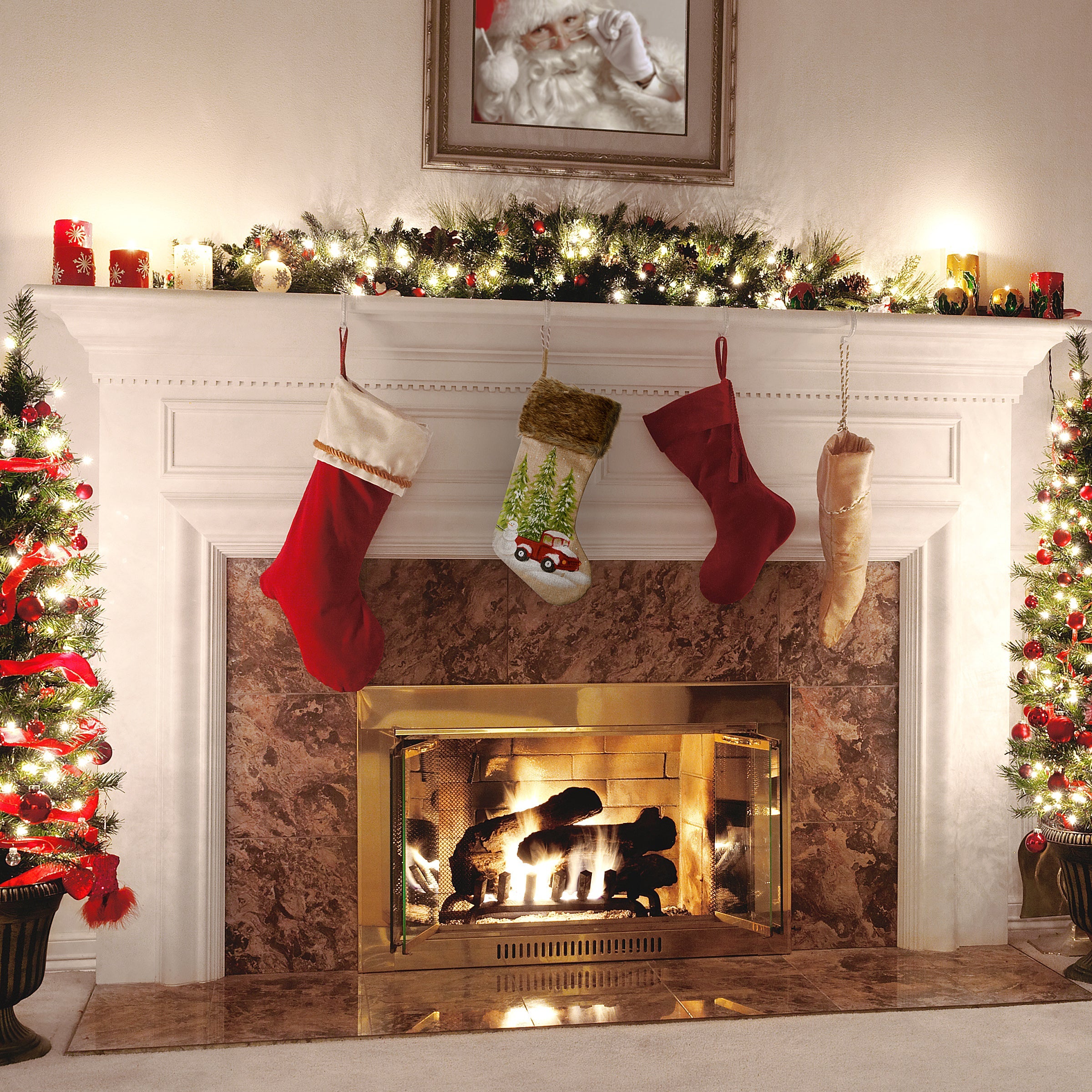 21 in. Alpine Collection Red Truck Stocking