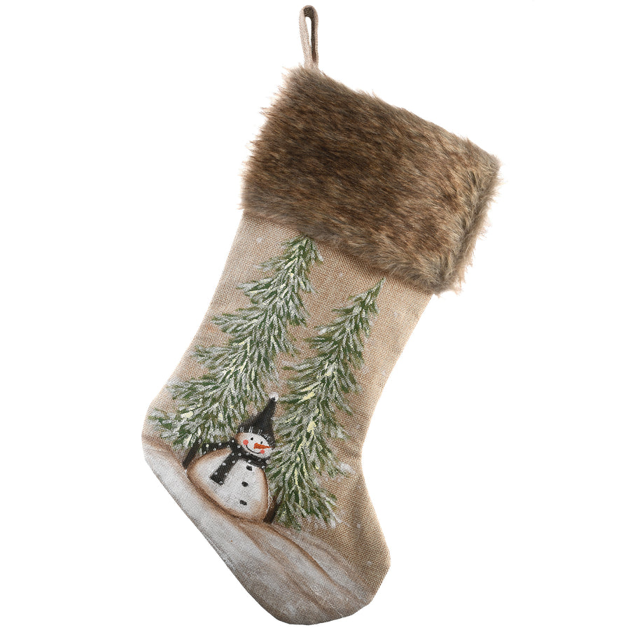 21" Alpine Collection Evergreens and Snowman Stocking