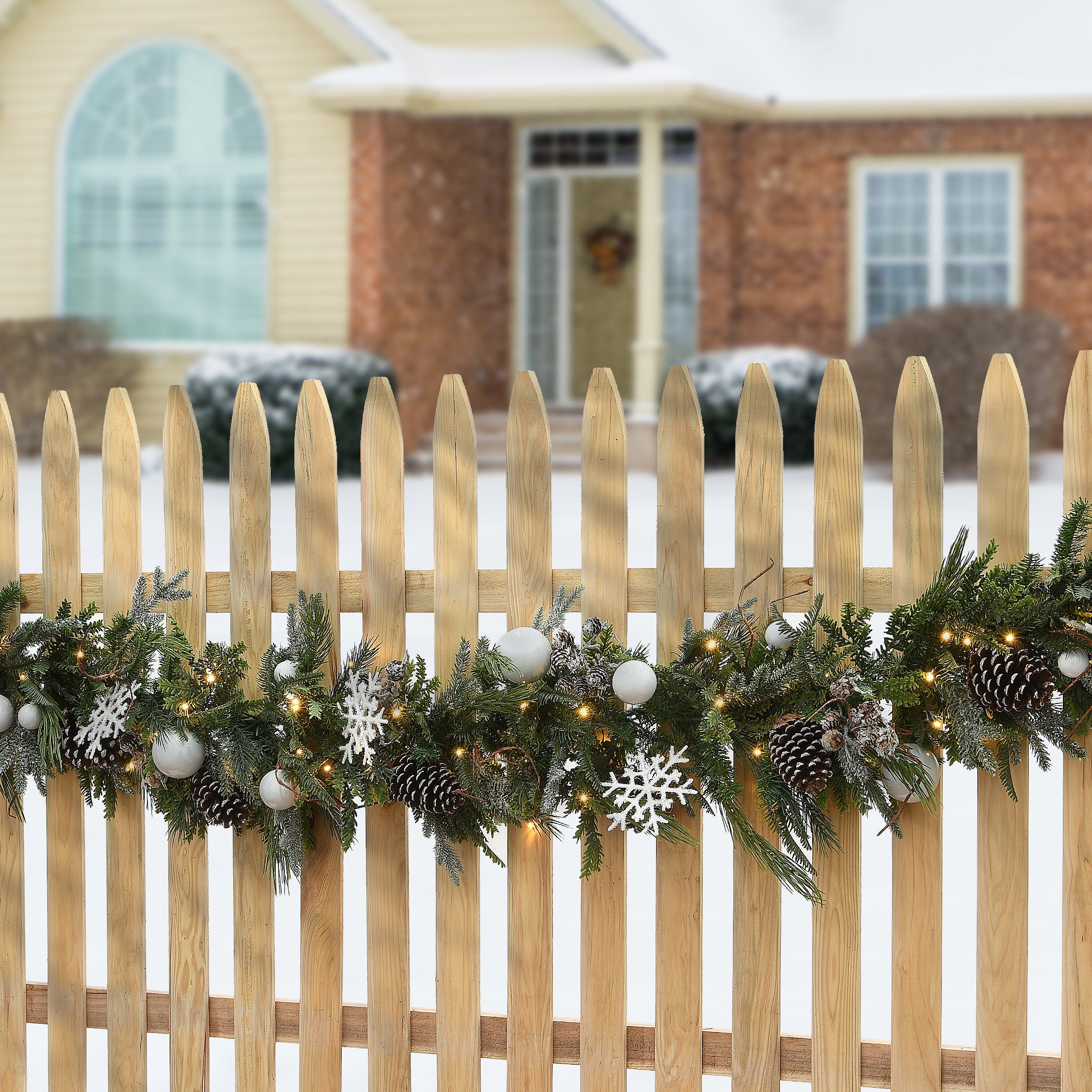 9 ft. Pre-Lit Alpine Decorated Garland with Warm White LED Lights