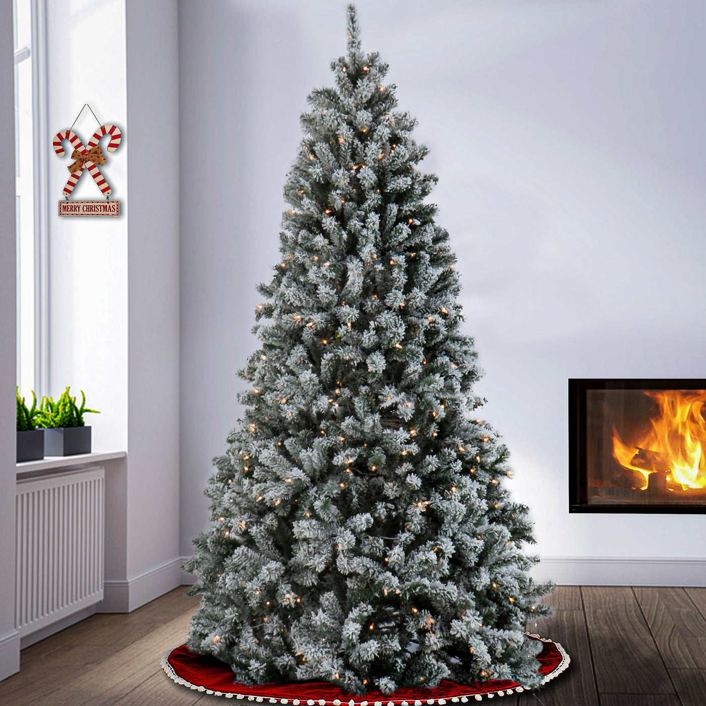 7.5 ft. Pre-Lit North Valley Spruce Snowy Tree with Clear Lights