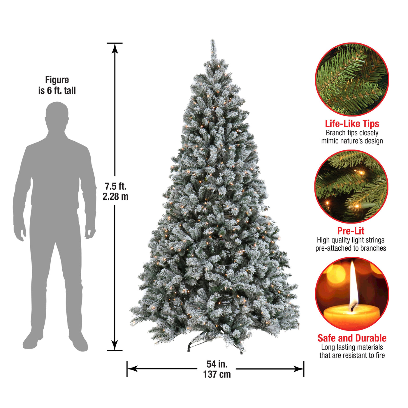 7.5 ft. Pre-Lit North Valley Spruce Snowy Tree with Clear Lights