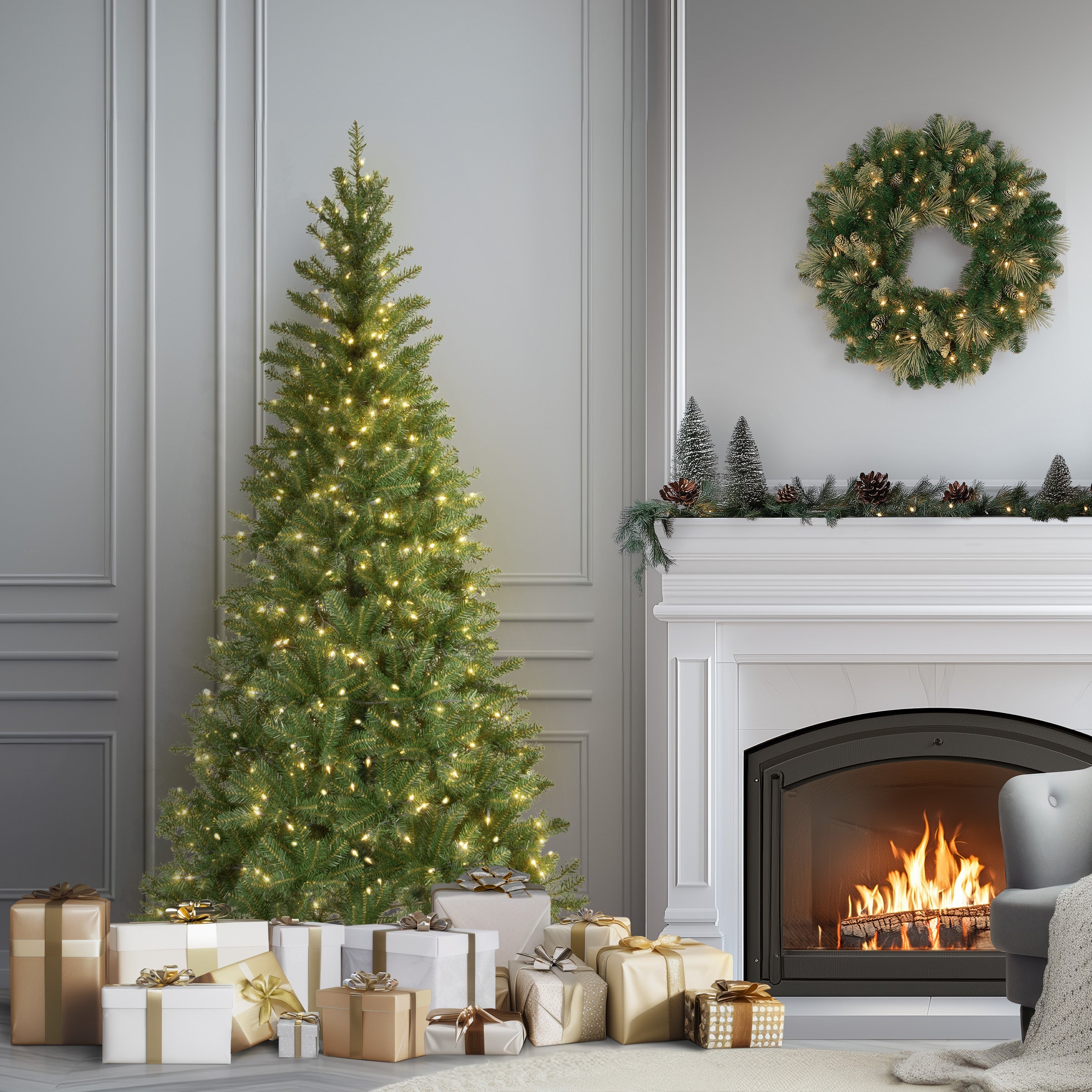 6.5 ft. Pre-Lit Aspen Spruce Slim Tree with Clear Lights