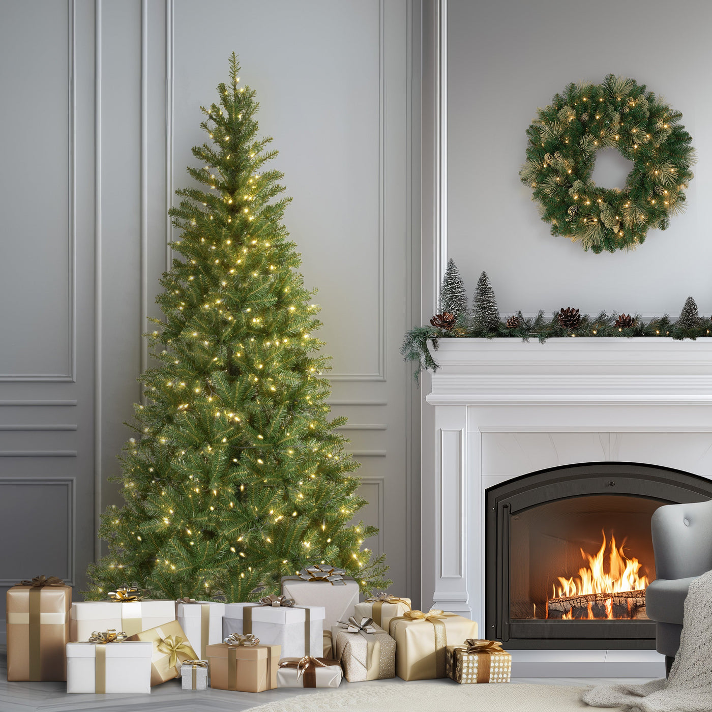 7.5 ft. Pre-Lit Aspen Spruce Slim Tree with Clear Lights