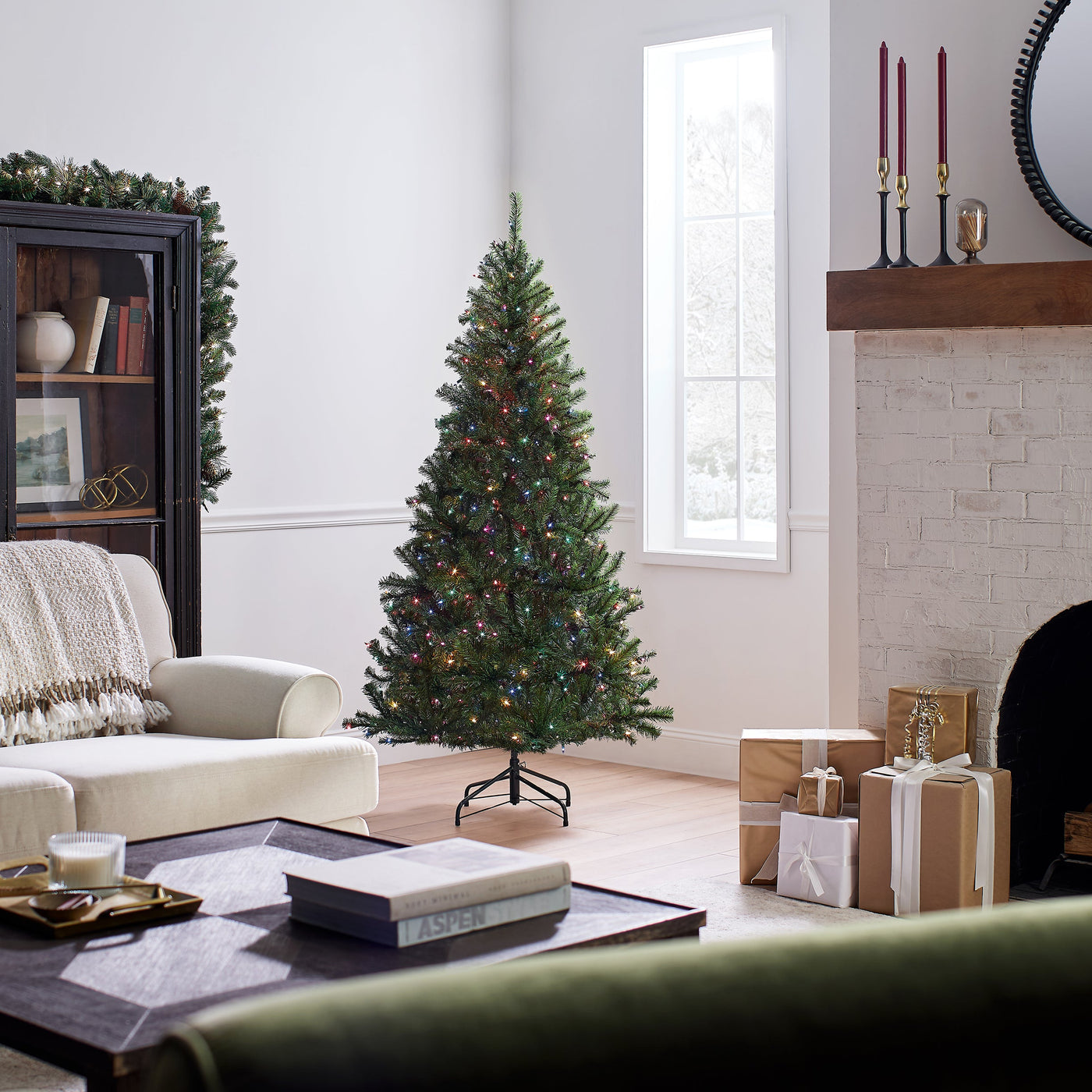 6 ft. Pre-Lit Aspen Spruce Slim Tree with Multicolor Lights