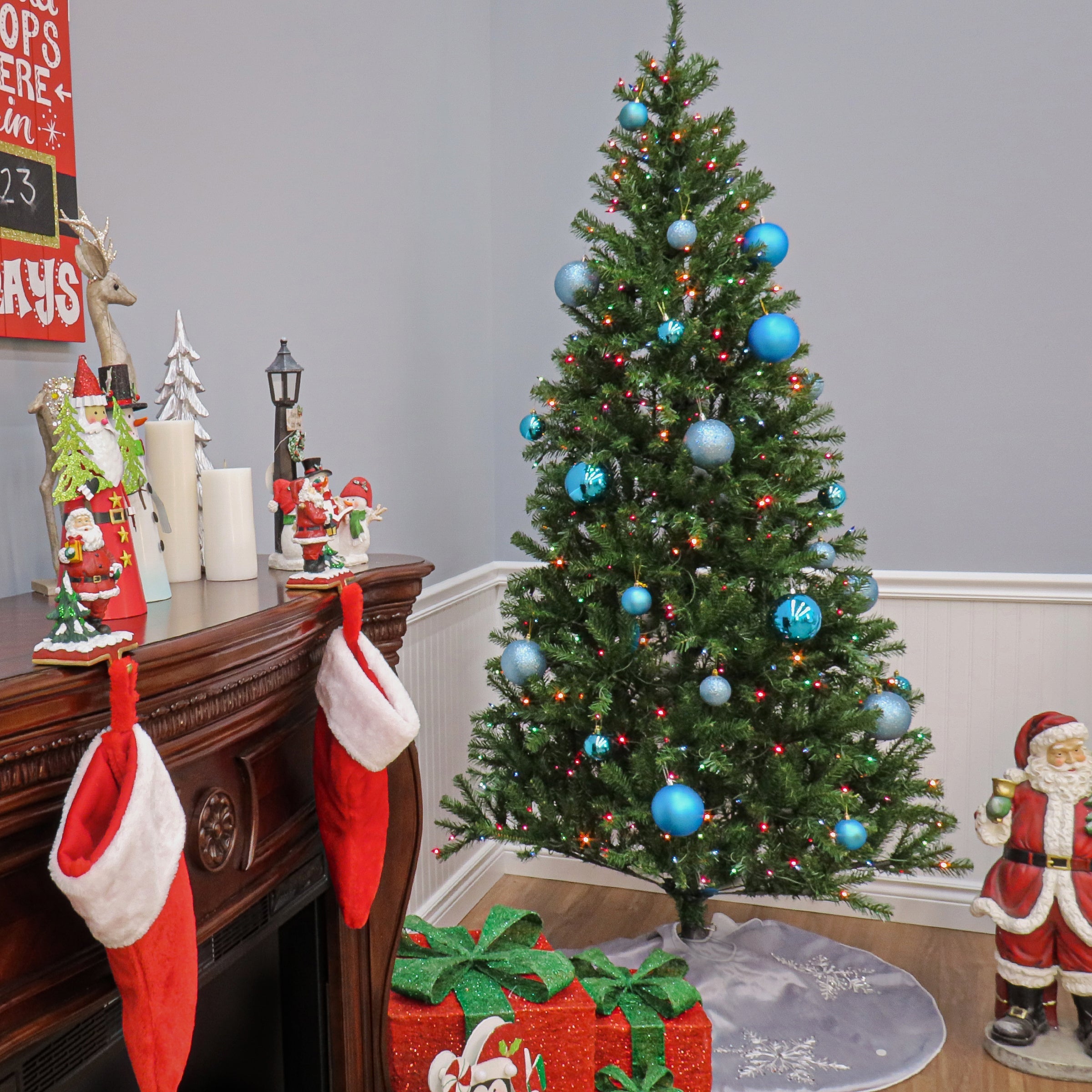 6.5 ft. Pre-Lit Aspen Spruce Slim Tree with Multicolor Lights