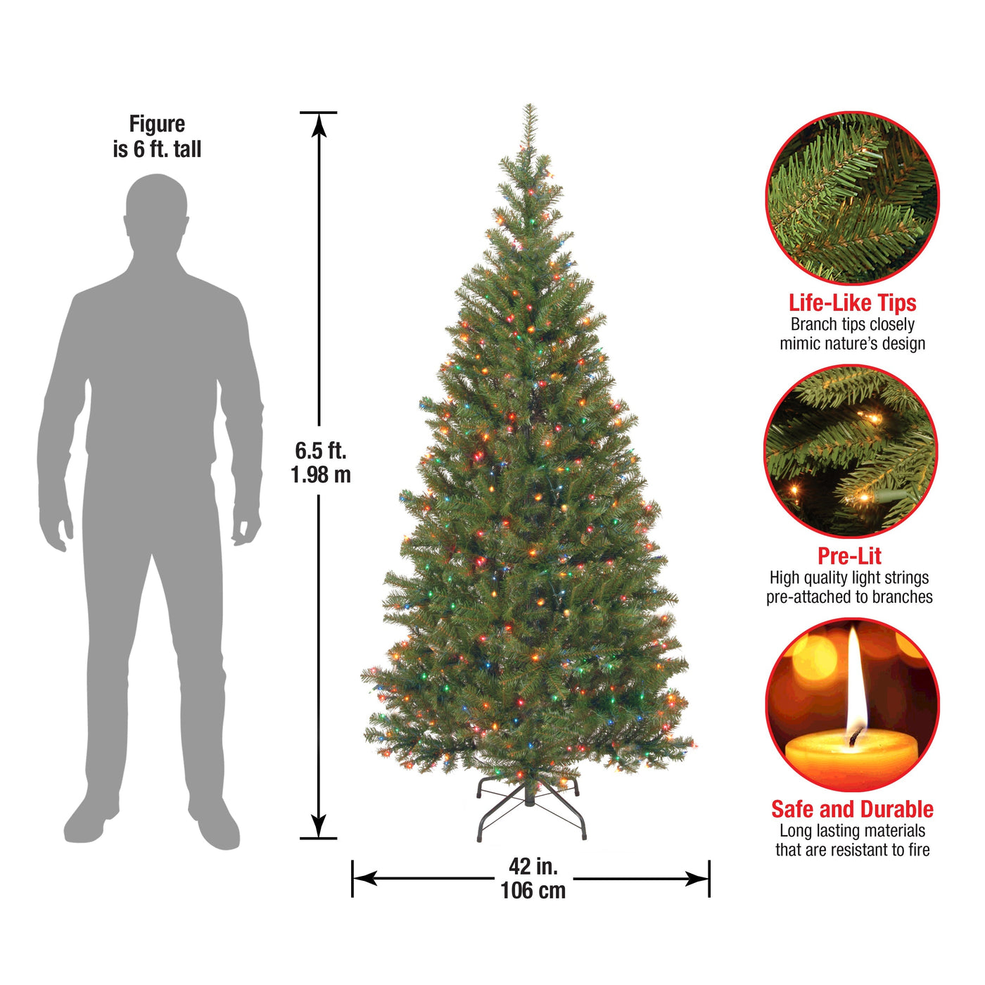 6.5 ft. Pre-Lit Aspen Spruce Slim Tree with Multicolor Lights