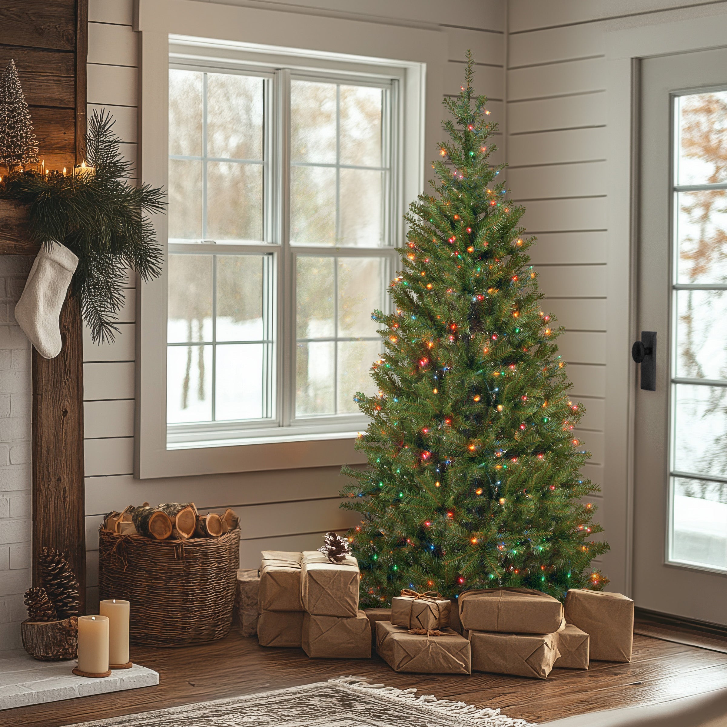 6.5 ft. Pre-Lit Aspen Spruce Slim Tree with Multicolor Lights