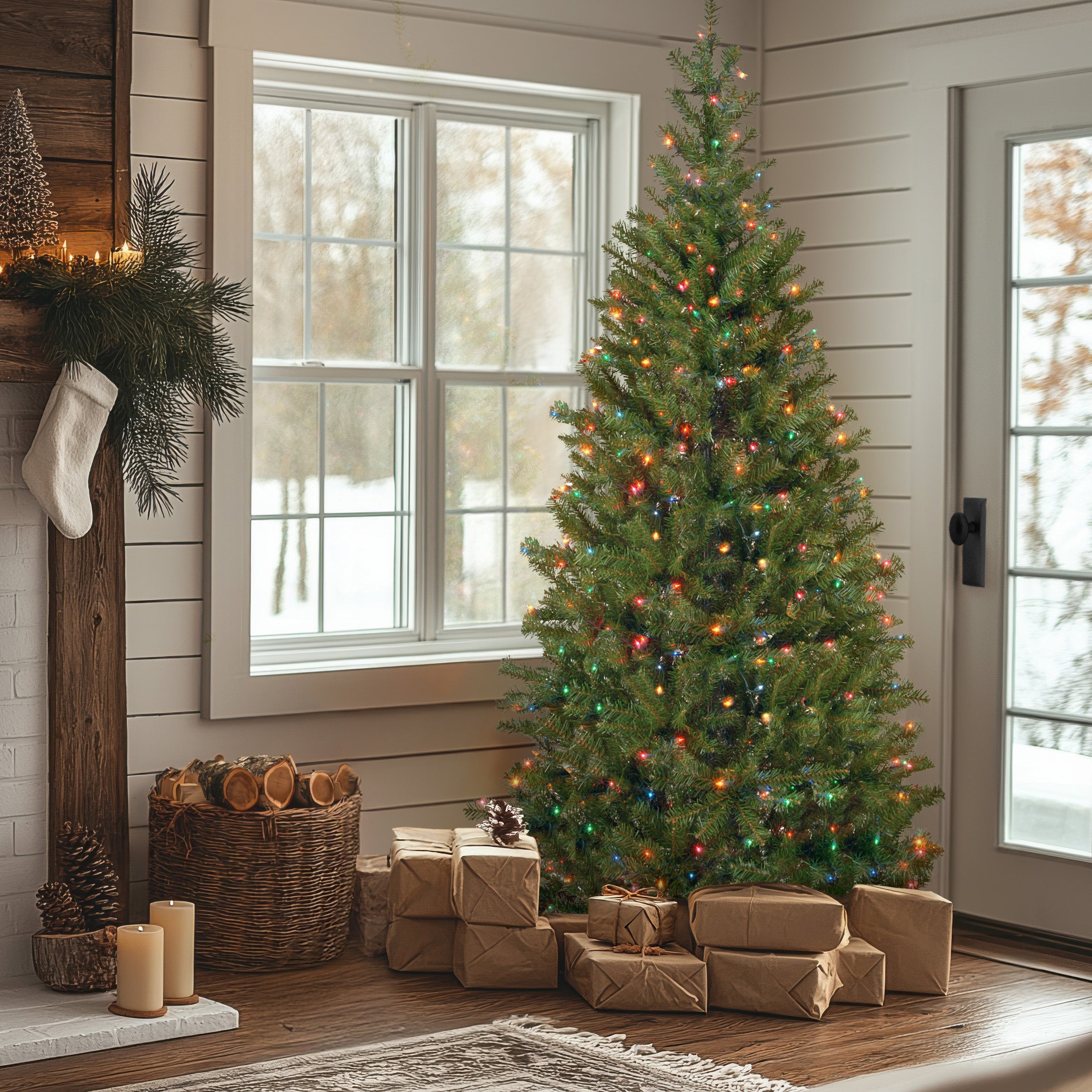 7.5 ft. Pre-Lit Aspen Spruce Slim Tree with Multicolor Lights