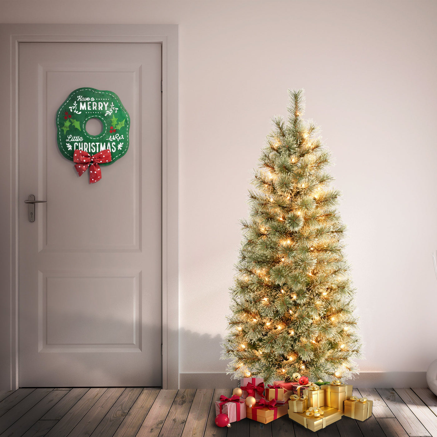 4.5 ft. Pre-Lit Arcadia Pine Cashmere Slim Tree with Clear Lights
