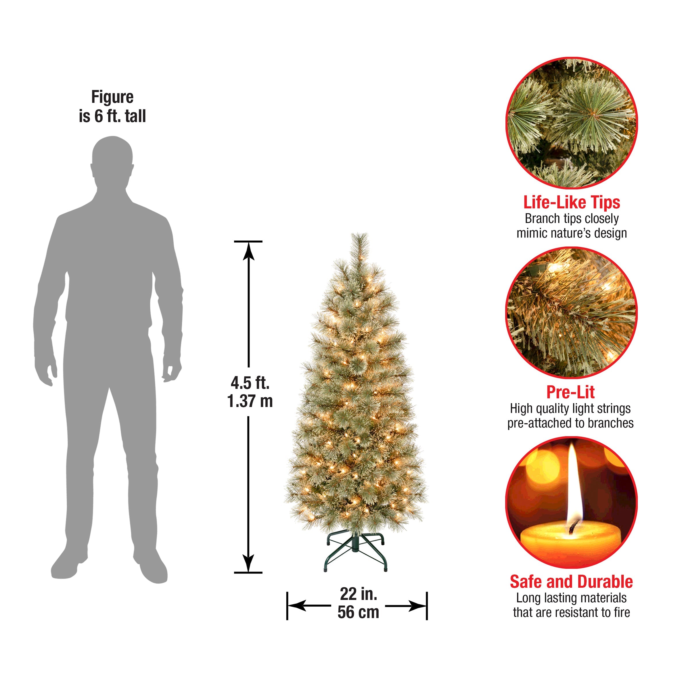 4.5 ft. Pre-Lit Arcadia Pine Cashmere Slim Tree with Clear Lights