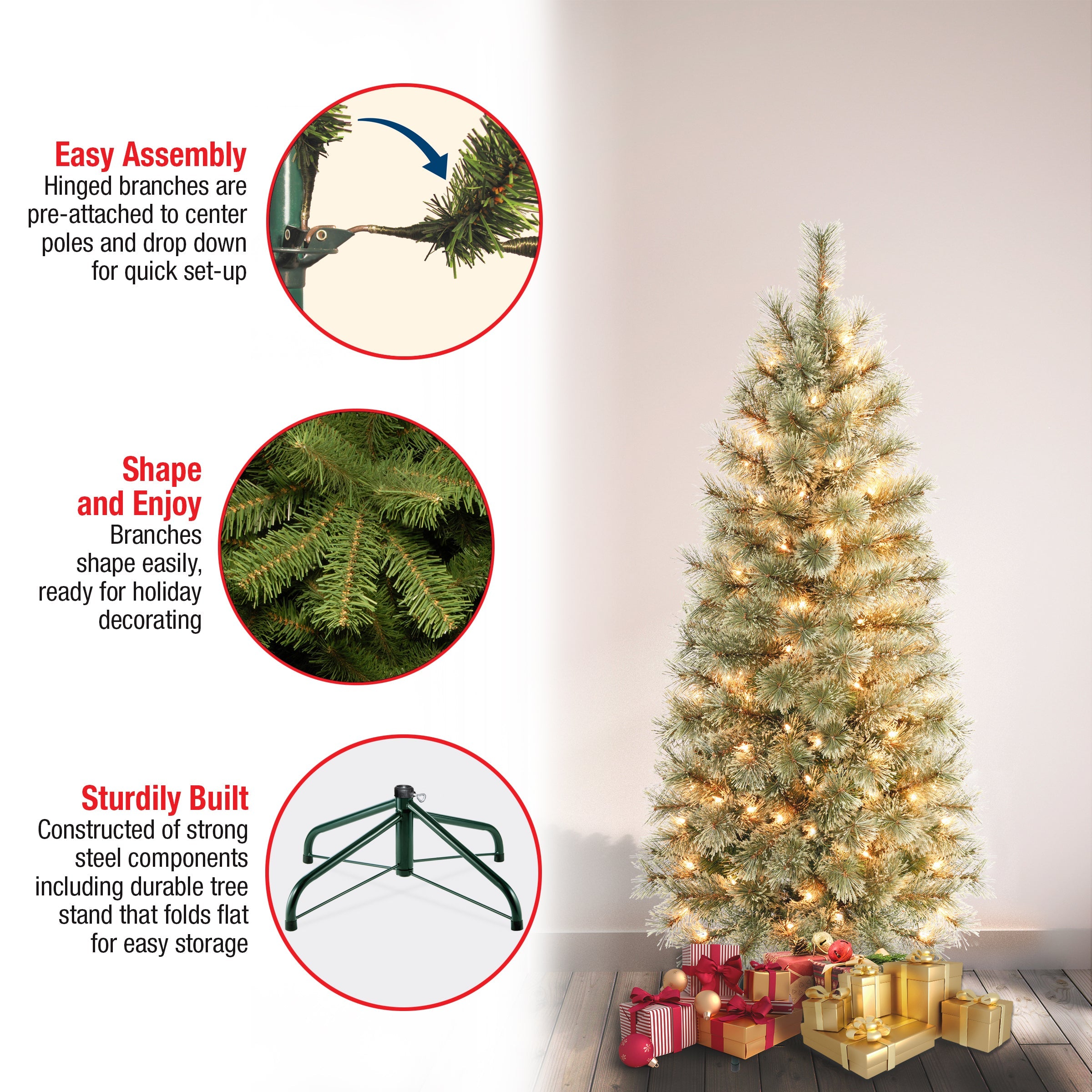 4.5 ft. Pre-Lit Arcadia Pine Cashmere Slim Tree with Clear Lights