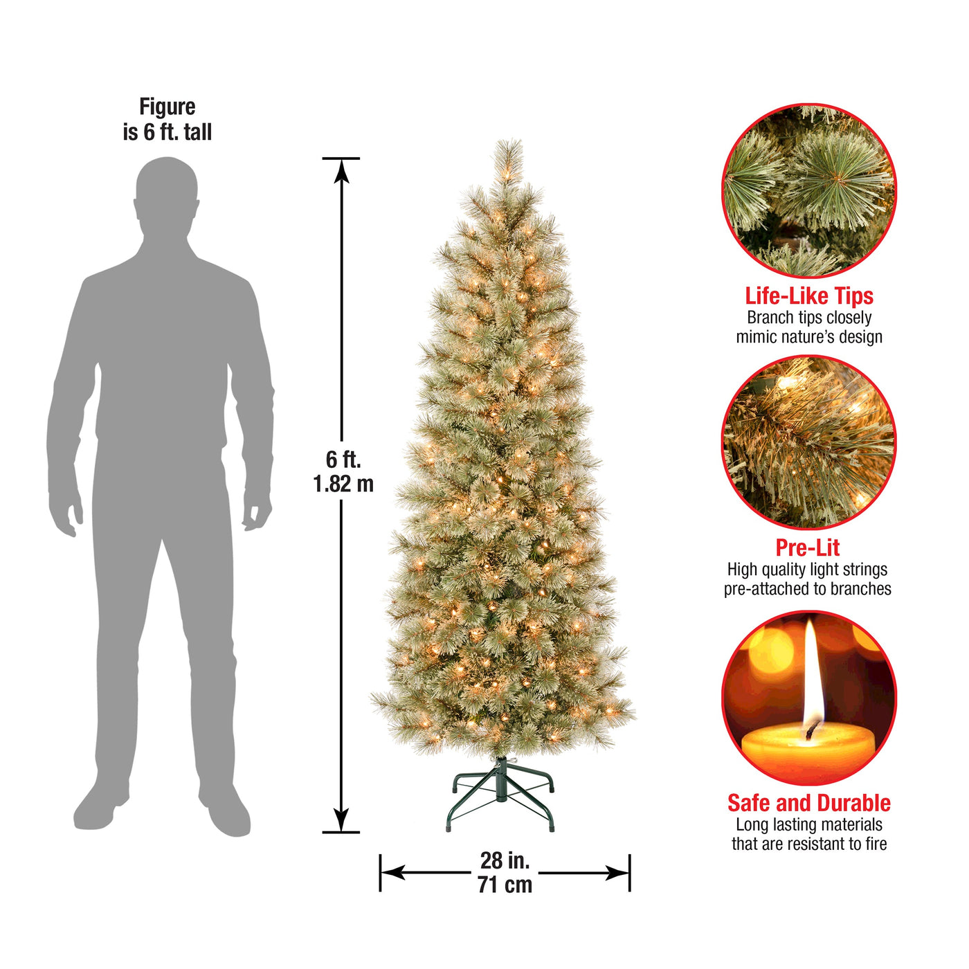 6 ft. Pre-Lit Arcadia Pine Cashmere Slim Tree with Clear Lights