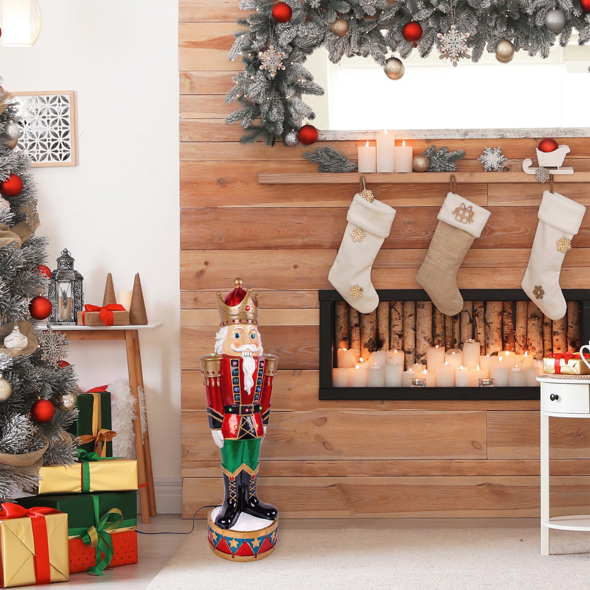 36 in. Pre-Lit Nutcracker Christmas Decoration with Multicolor LED Lights with Hand Painted Details
