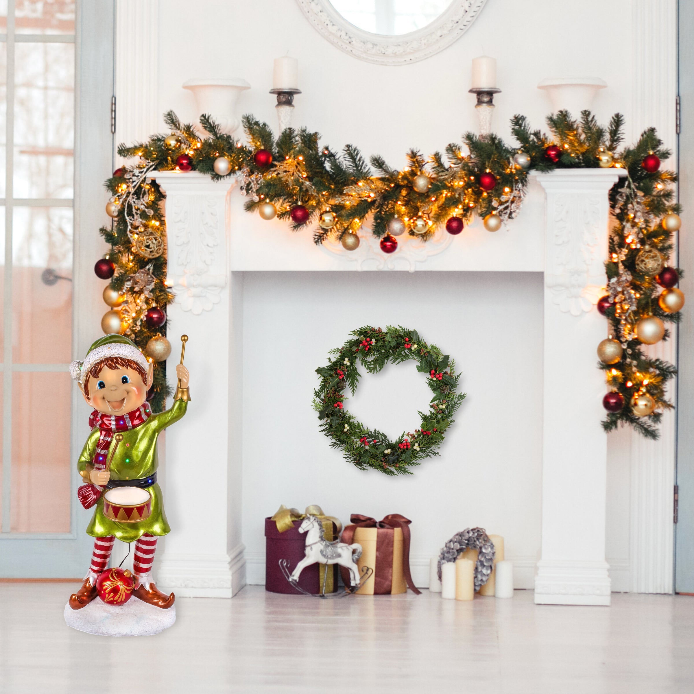 37 in. Drumming Pixie Elf with Multicolor Lights