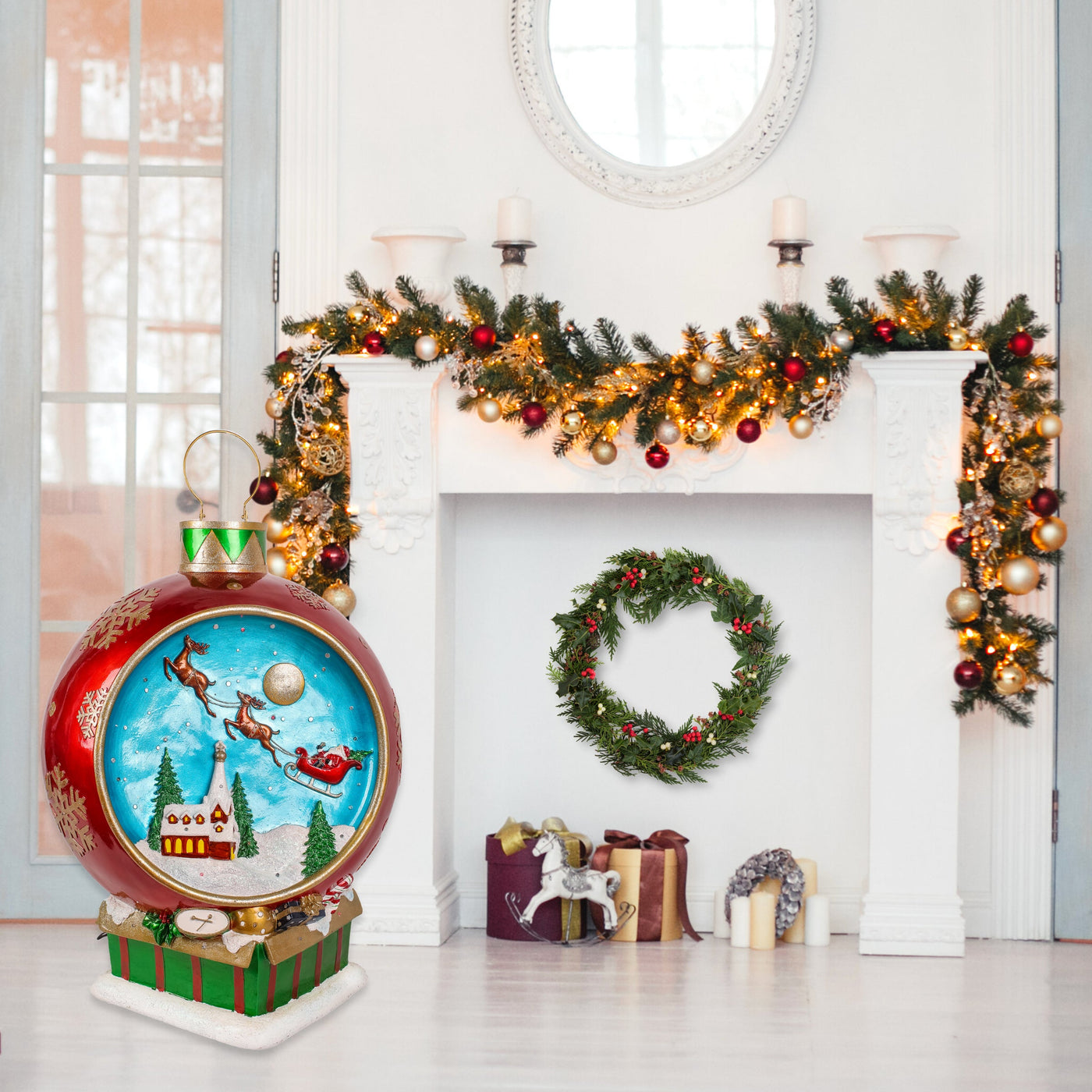 34 in. Santas Sleigh Ornament with Multicolor Lights and Music