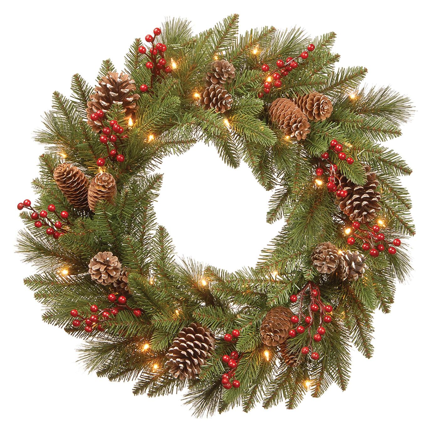 24 in. Pre-Lit Bristle Berry Wreath with LED Lights