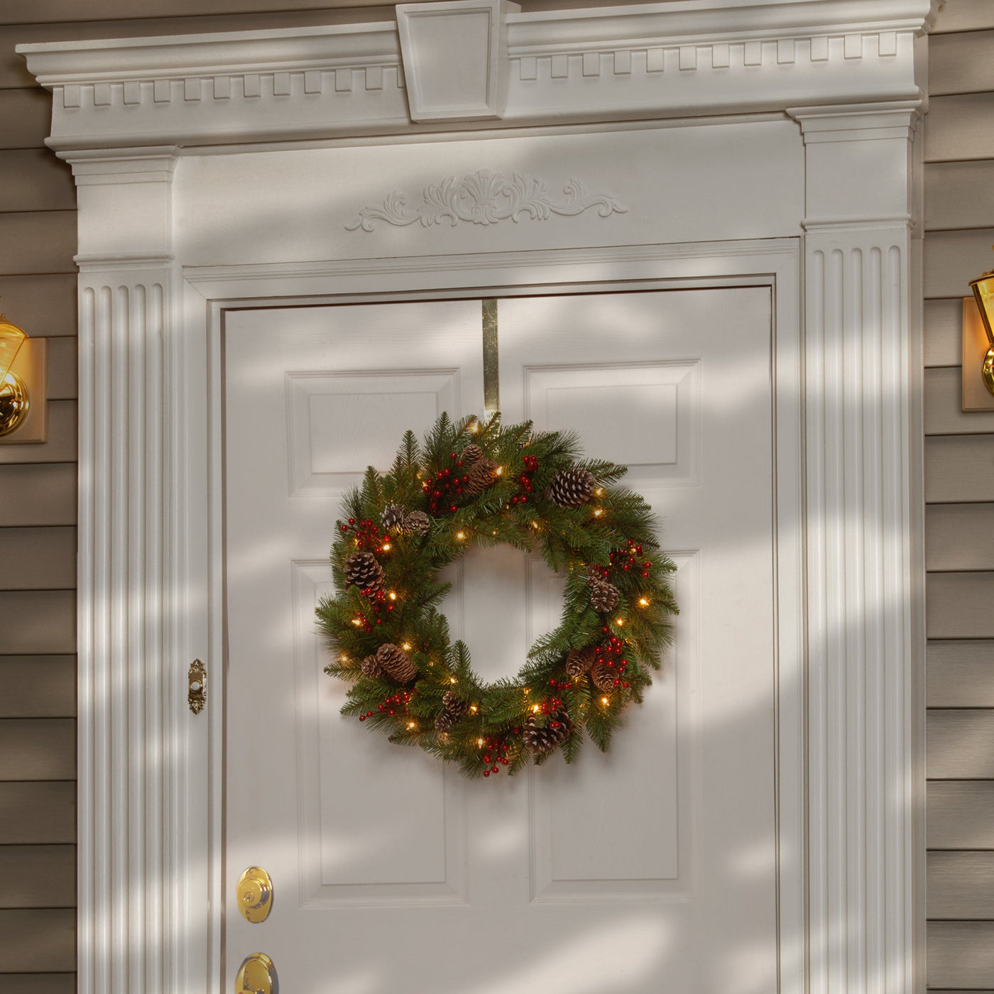 24 in. Pre-Lit Bristle Berry Wreath with LED Lights